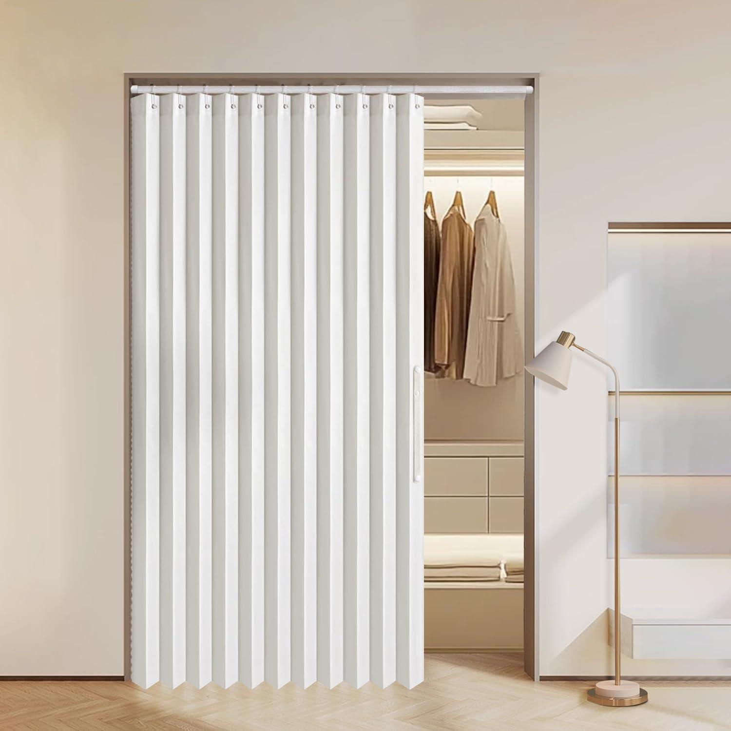 imageMIULEE Accordion Style Magnetic Folding Door Curtains for DoorwaysCloset Room Divider Pleated Drapes with Hooks for Interior Living RoomBedroomOpen Closet White W42 x L78 inches 1 PanelWhite