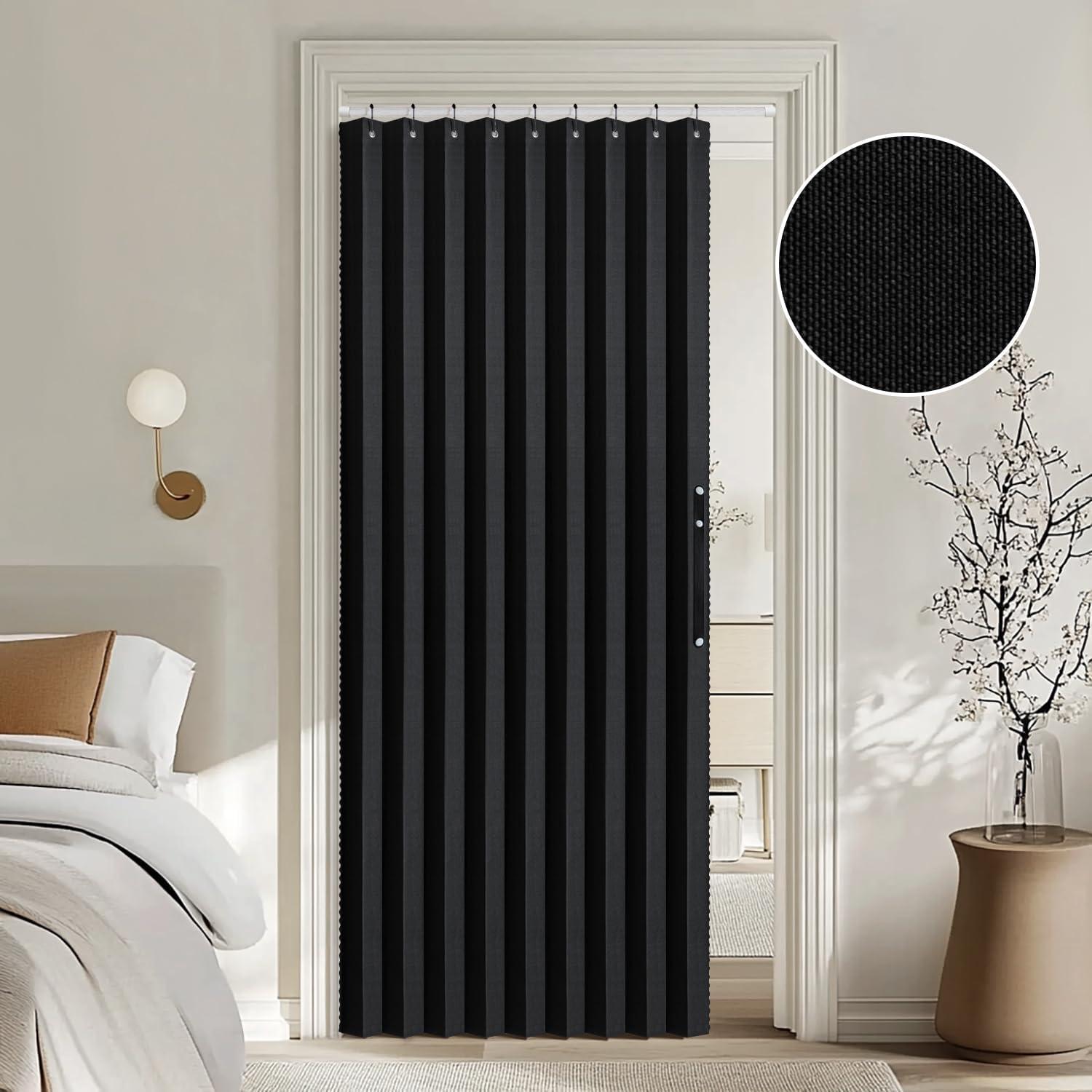 imageMIULEE Accordion Style Magnetic Folding Door Curtains for DoorwaysCloset Room Divider Pleated Drapes with Hooks for Interior Living RoomBedroomOpen Closet White W42 x L78 inches 1 PanelBlack
