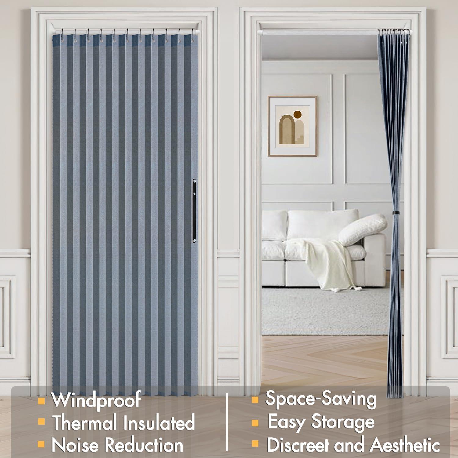 imageMIULEE Accordion Style Magnetic Folding Door Curtains for DoorwaysCloset Room Divider Pleated Drapes with Hooks for Interior Living RoomBedroomOpen Closet White W42 x L78 inches 1 PanelBlue