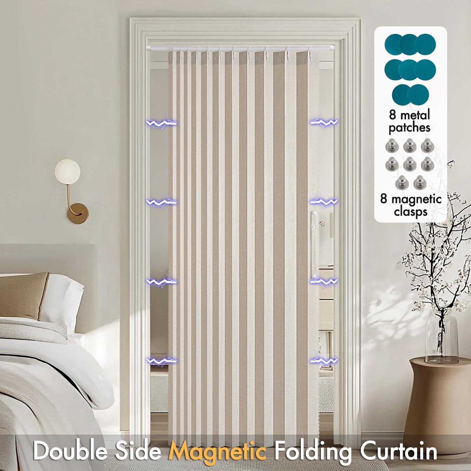 imageMIULEE Accordion Style Magnetic Folding Door Curtains for DoorwaysCloset Room Divider Pleated Drapes with Hooks for Interior Living RoomBedroomOpen Closet White W42 x L78 inches 1 PanelBeige