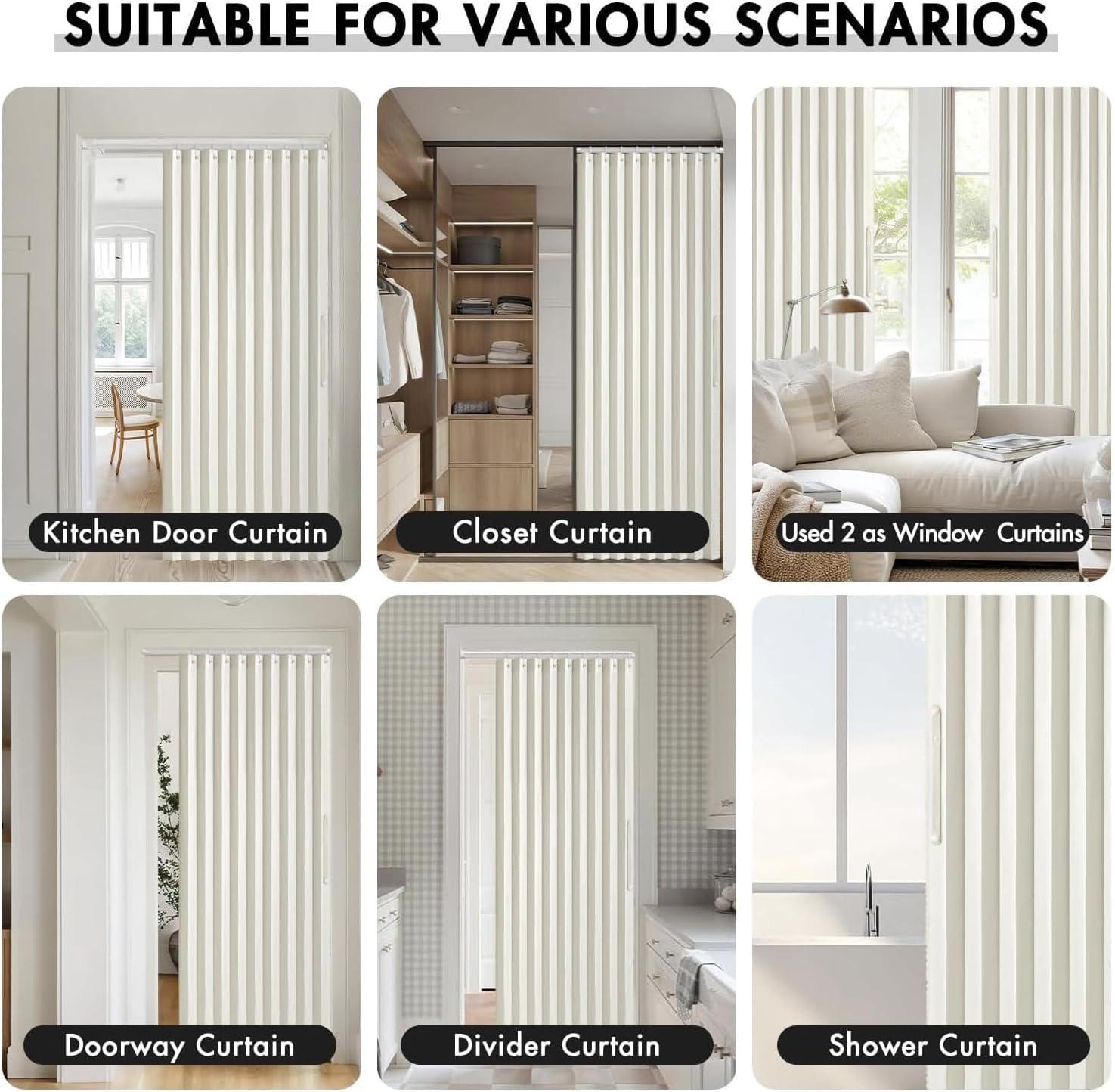 imageMIULEE Accordion Style Magnetic Folding Door Curtains for DoorwaysCloset Room Divider Pleated Drapes with Hooks for Interior Living RoomBedroomOpen Closet White W42 x L78 inches 1 PanelIvory