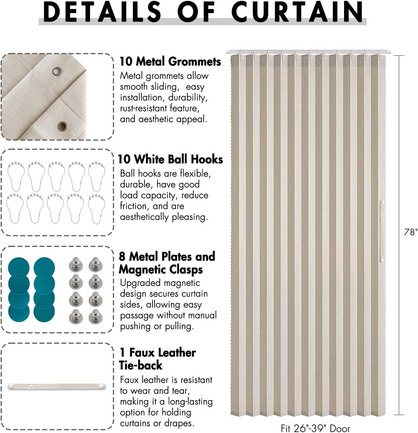 imageMIULEE Accordion Style Magnetic Folding Door Curtains for DoorwaysCloset Room Divider Pleated Drapes with Hooks for Interior Living RoomBedroomOpen Closet White W42 x L78 inches 1 PanelBeige