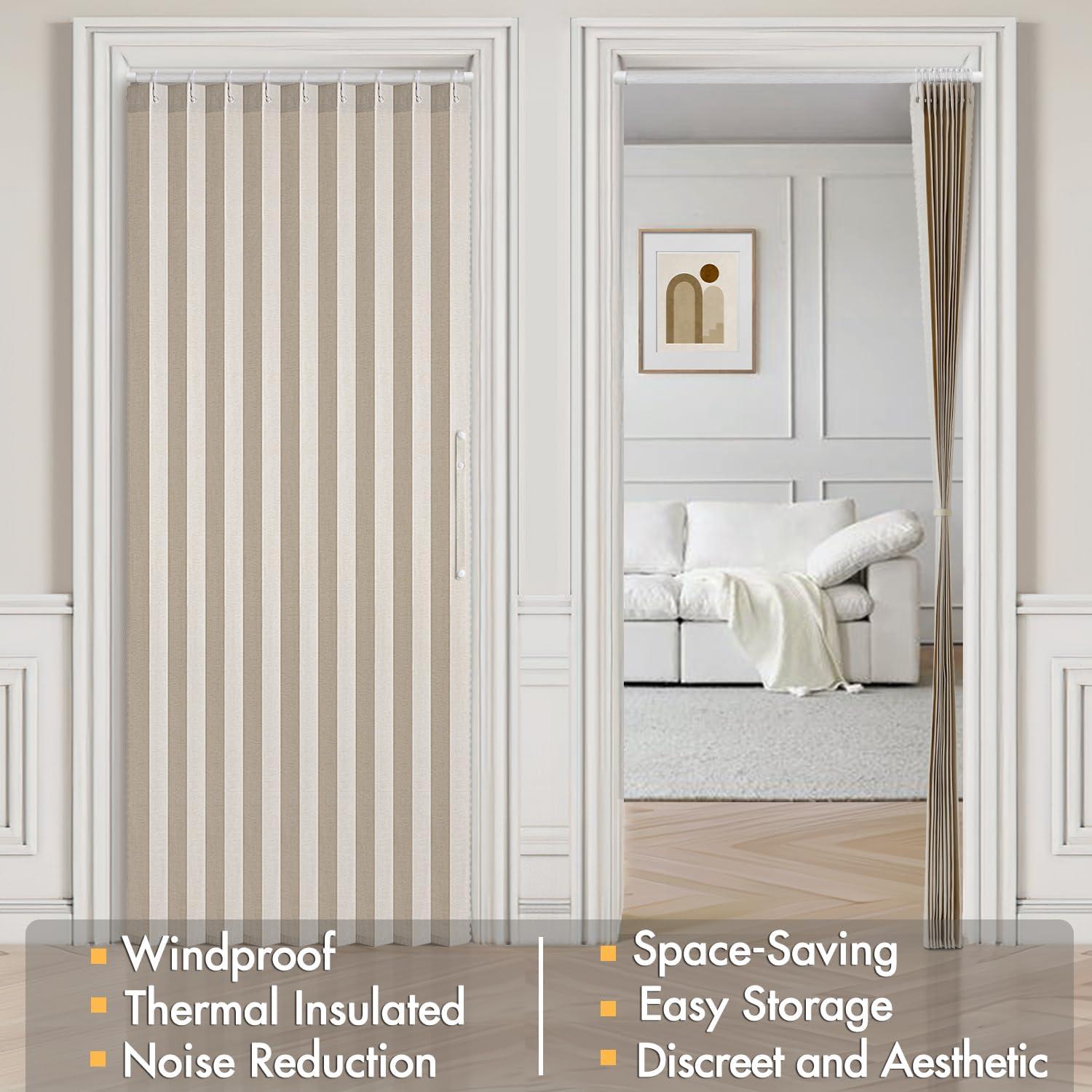 imageMIULEE Accordion Style Magnetic Folding Door Curtains for DoorwaysCloset Room Divider Pleated Drapes with Hooks for Interior Living RoomBedroomOpen Closet White W42 x L78 inches 1 PanelBeige