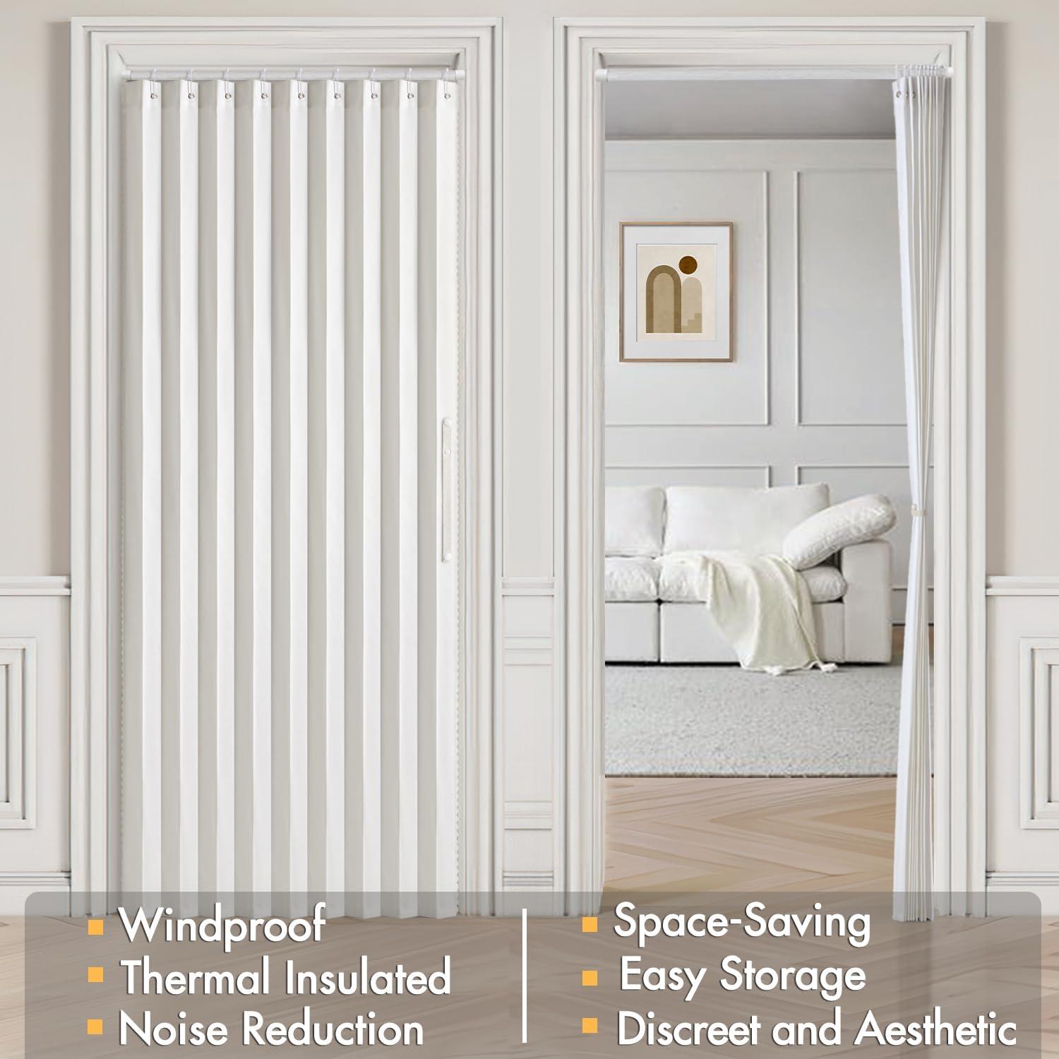 imageMIULEE Accordion Style Magnetic Folding Door Curtains for DoorwaysCloset Room Divider Pleated Drapes with Hooks for Interior Living RoomBedroomOpen Closet White W42 x L78 inches 1 PanelWhite
