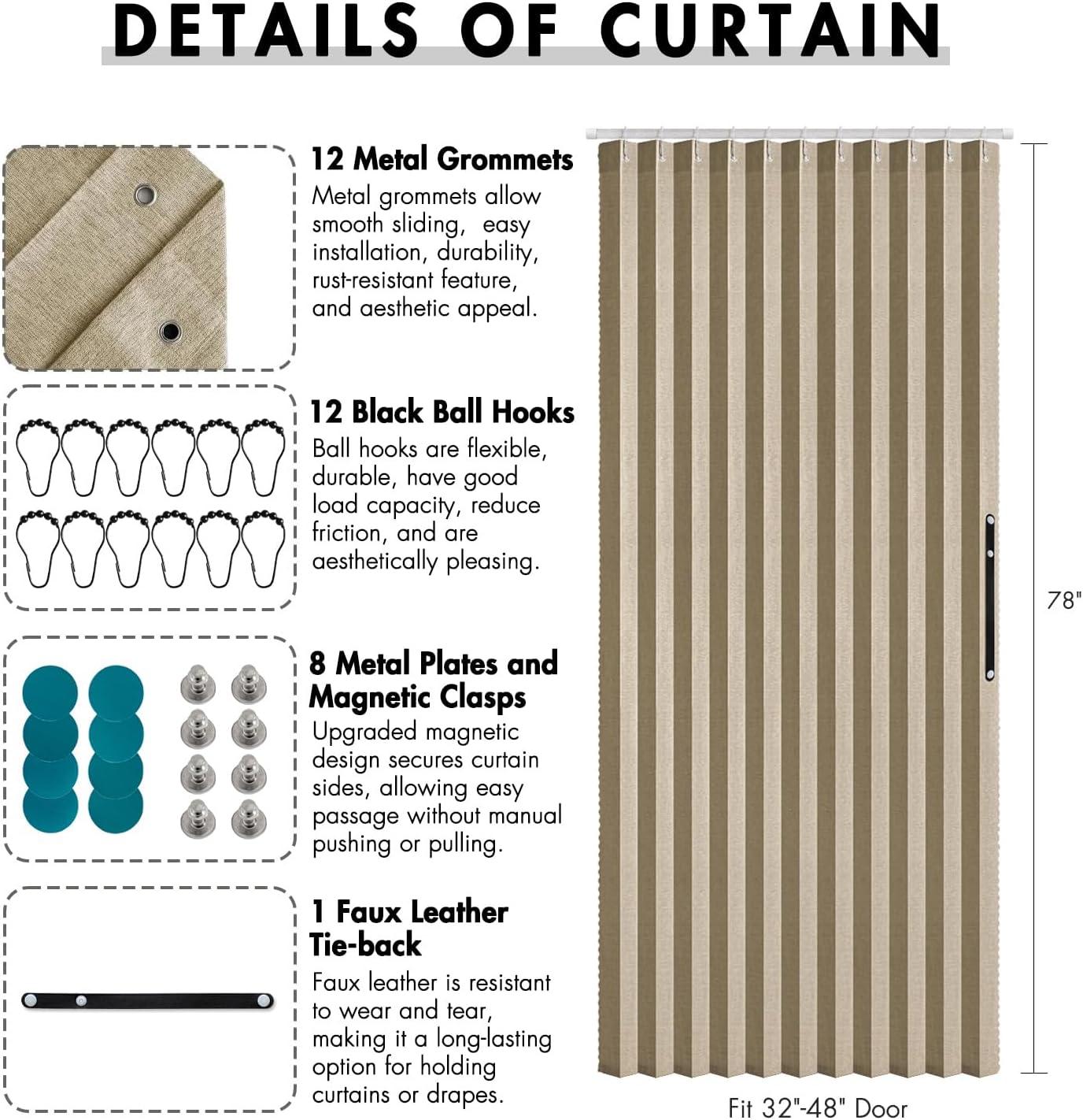 imageMIULEE Accordion Style Magnetic Folding Door Curtains for DoorwaysCloset Room Divider Pleated Drapes with Hooks for Interior Living RoomBedroomOpen Closet White W42 x L78 inches 1 PanelKhaki