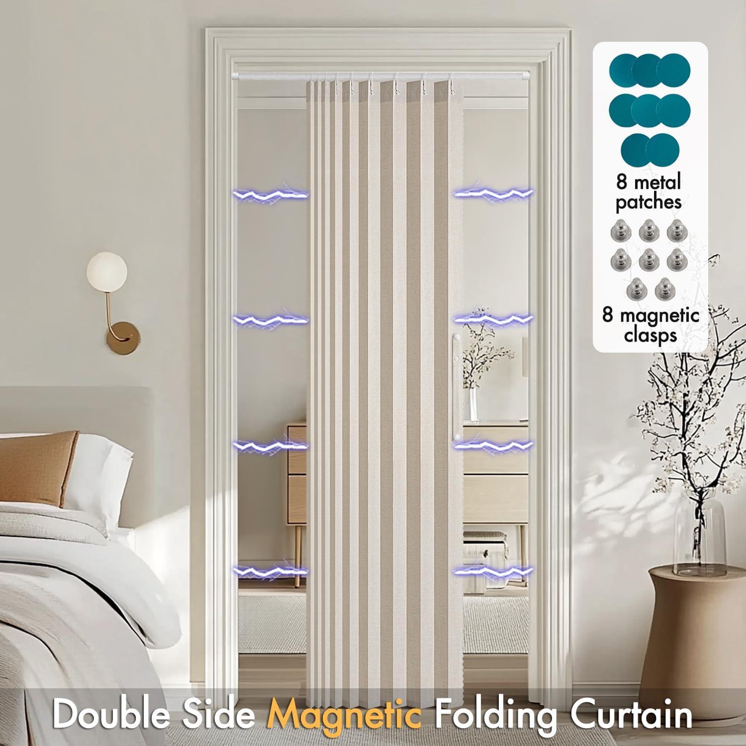 imageMIULEE Accordion Style Magnetic Folding Door Curtains for DoorwaysCloset Room Divider Pleated Drapes with Hooks for Interior Living RoomBedroomOpen Closet White W42 x L78 inches 1 PanelBeige