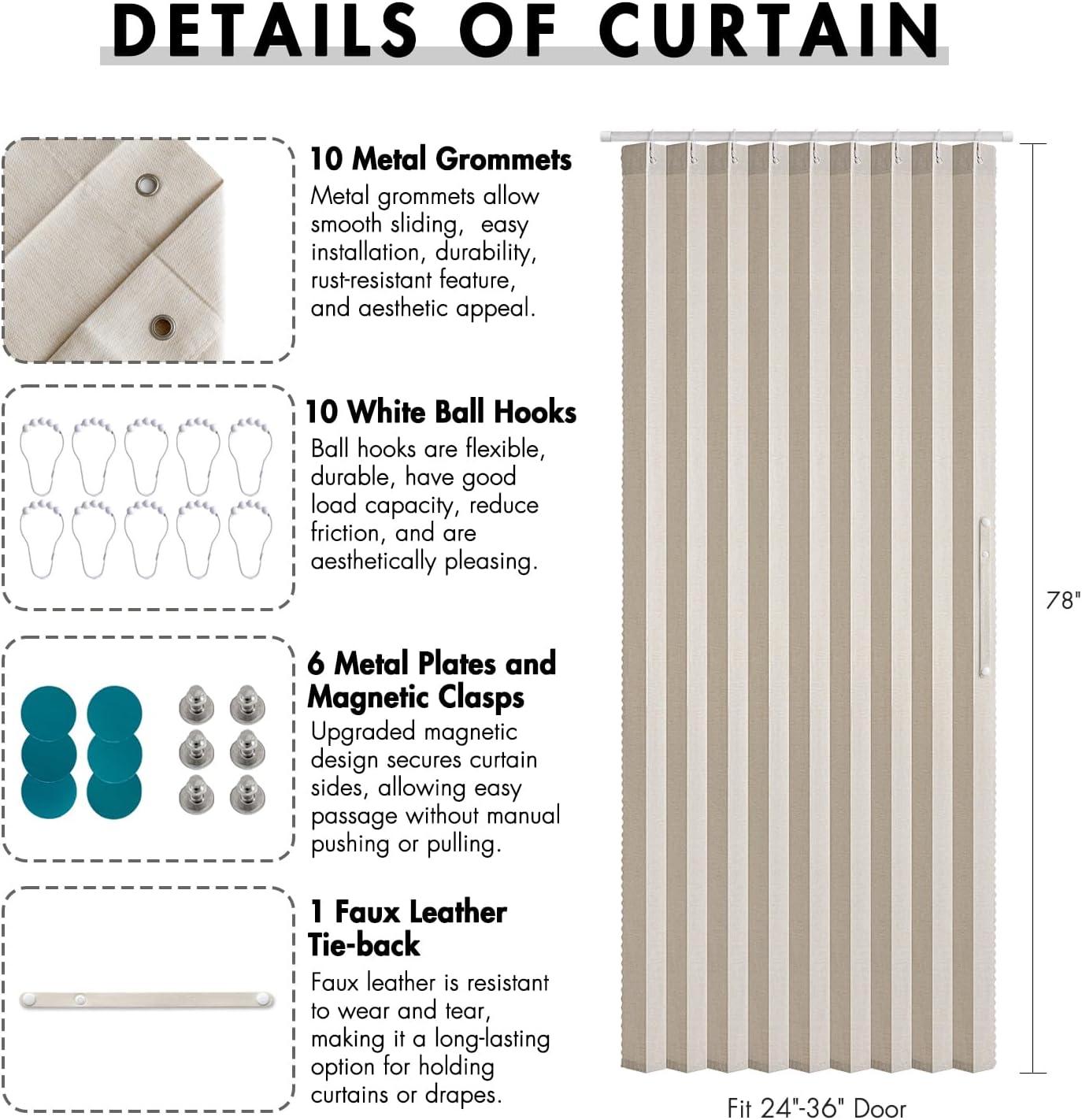 imageMIULEE Accordion Style Magnetic Folding Door Curtains for DoorwaysCloset Room Divider Pleated Drapes with Hooks for Interior Living RoomBedroomOpen Closet White W42 x L78 inches 1 PanelBeige