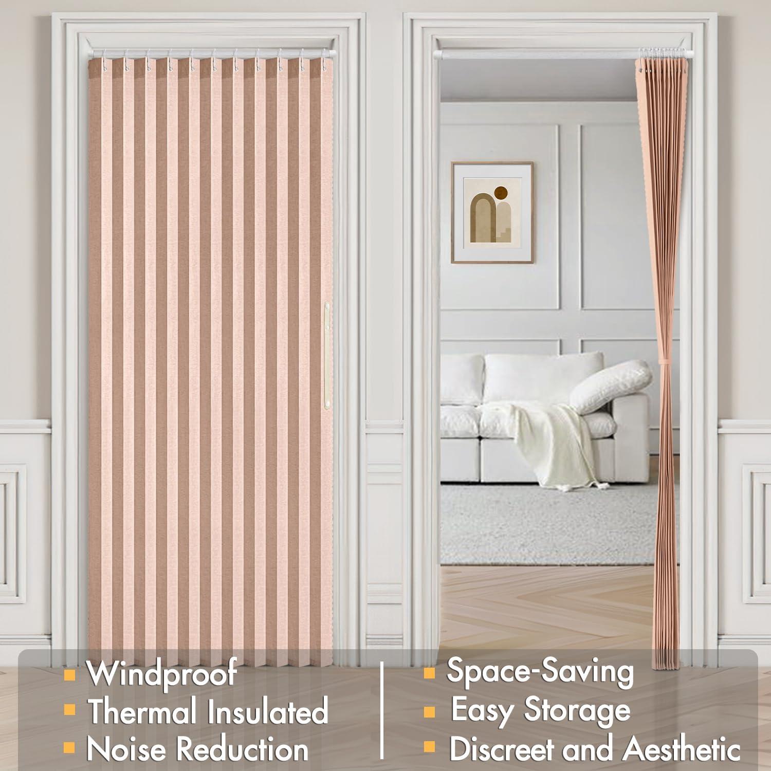 imageMIULEE Accordion Style Magnetic Folding Door Curtains for DoorwaysCloset Room Divider Pleated Drapes with Hooks for Interior Living RoomBedroomOpen Closet White W42 x L78 inches 1 PanelPink