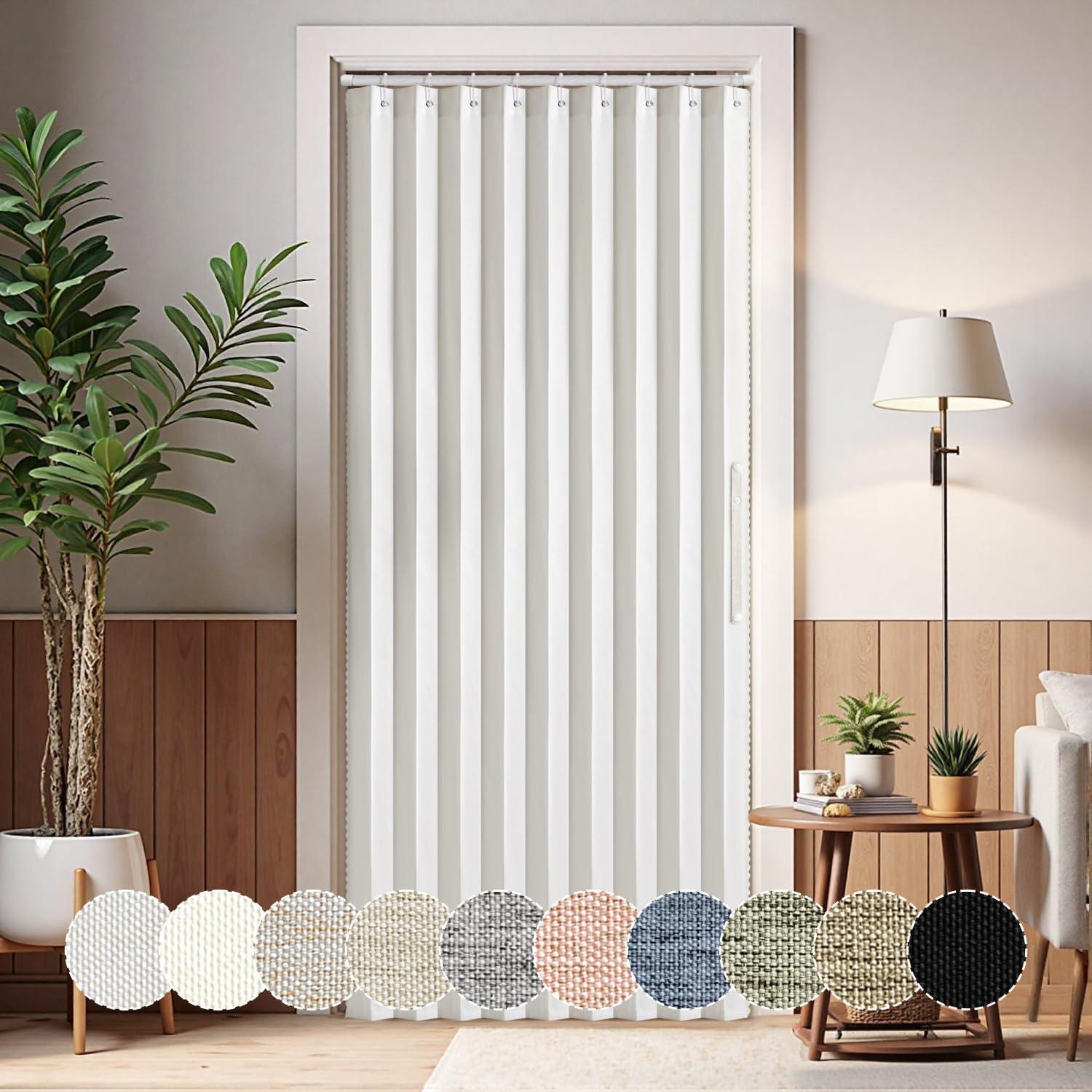imageMIULEE Accordion Style Magnetic Folding Door Curtains for DoorwaysCloset Room Divider Pleated Drapes with Hooks for Interior Living RoomBedroomOpen Closet White W42 x L78 inches 1 PanelWhite
