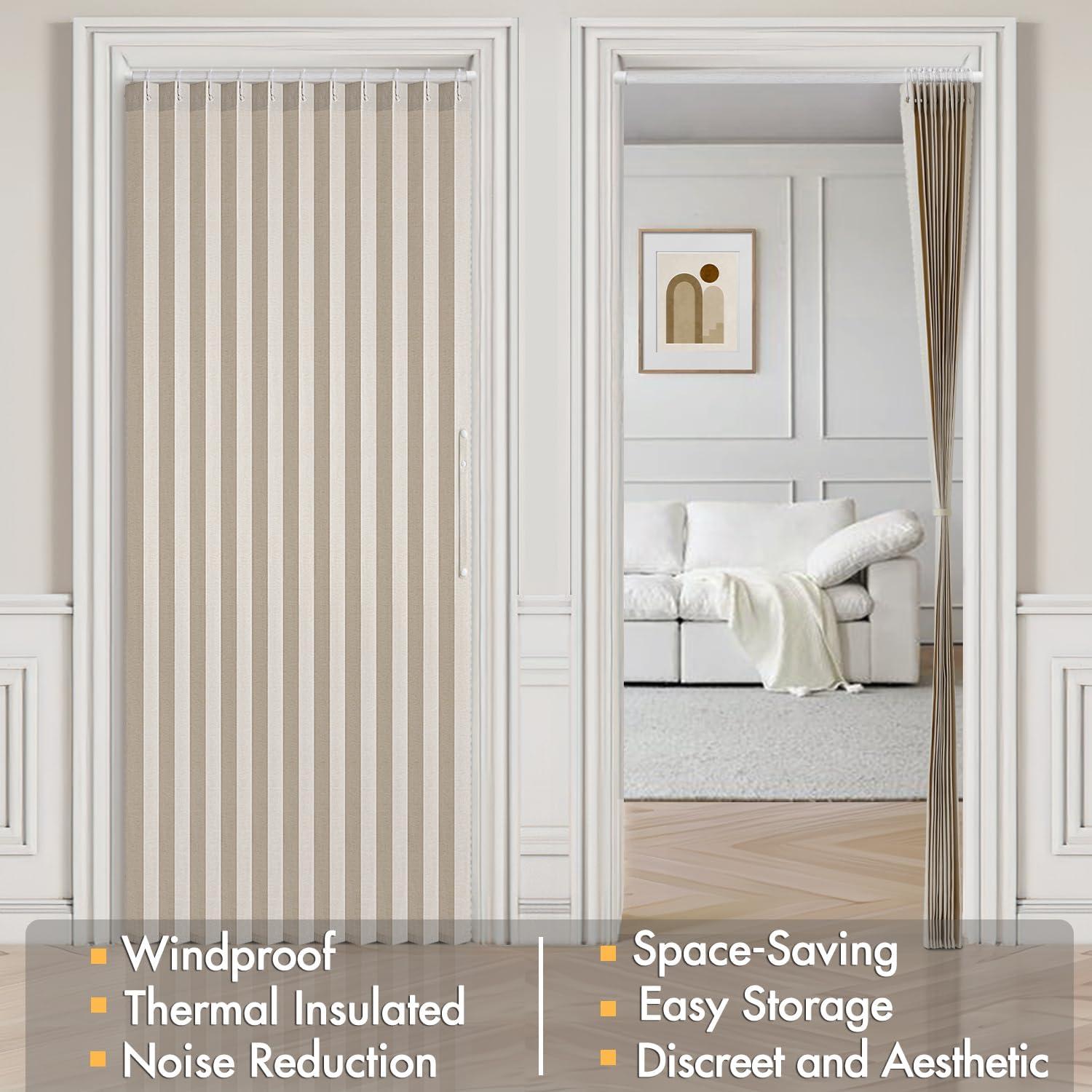 imageMIULEE Accordion Style Magnetic Folding Door Curtains for DoorwaysCloset Room Divider Pleated Drapes with Hooks for Interior Living RoomBedroomOpen Closet White W42 x L78 inches 1 PanelBeige