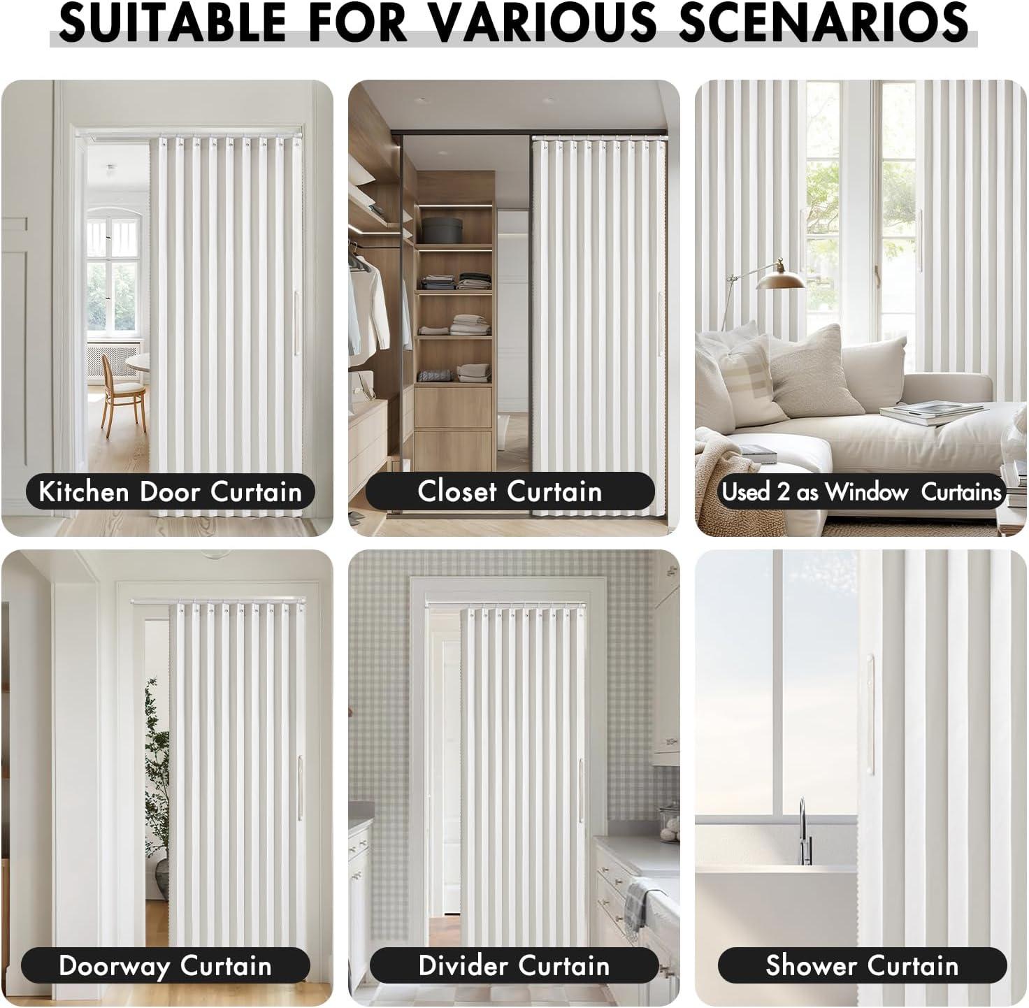 imageMIULEE Accordion Style Magnetic Folding Door Curtains for DoorwaysCloset Room Divider Pleated Drapes with Hooks for Interior Living RoomBedroomOpen Closet White W42 x L78 inches 1 PanelWhite