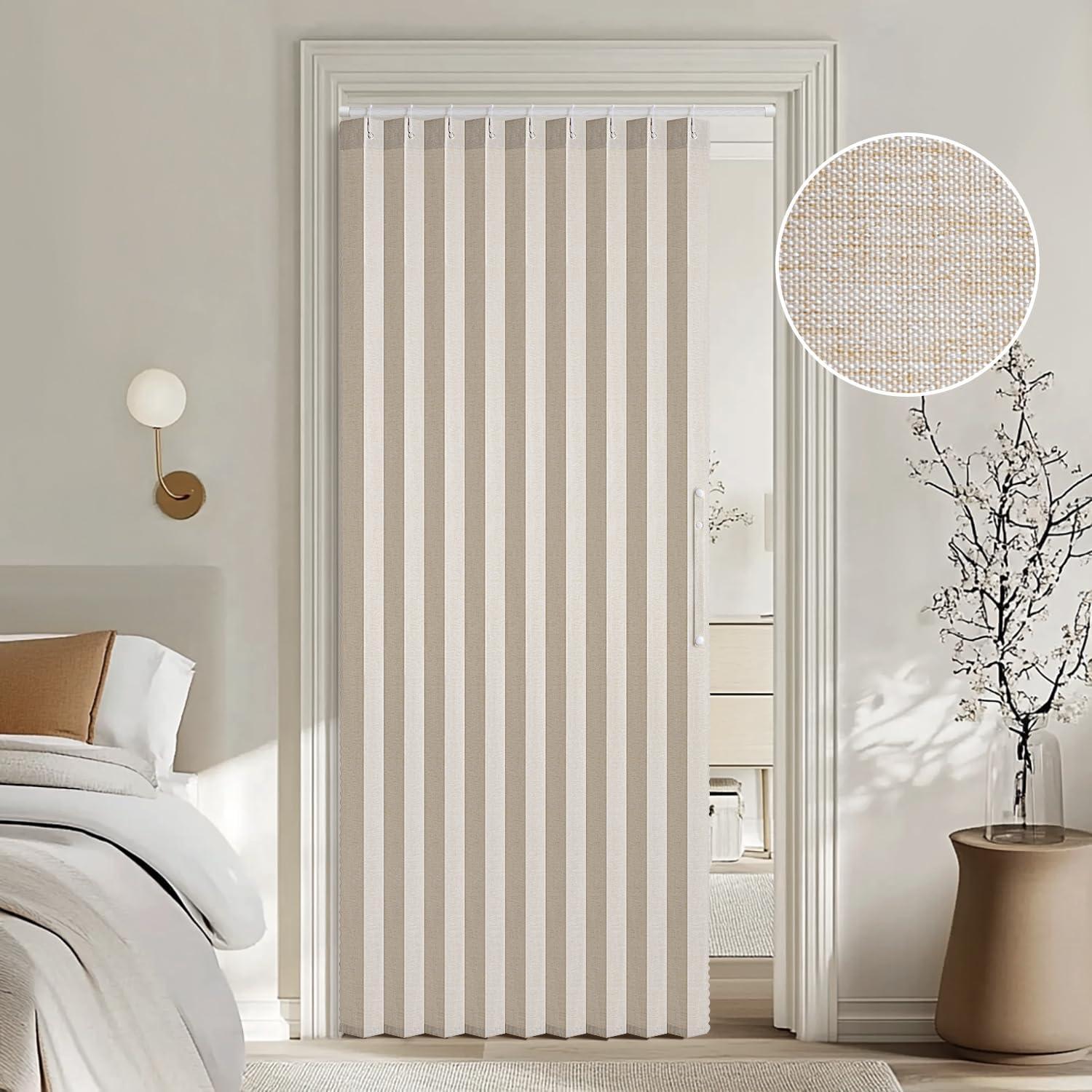 imageMIULEE Accordion Style Magnetic Folding Door Curtains for DoorwaysCloset Room Divider Pleated Drapes with Hooks for Interior Living RoomBedroomOpen Closet White W42 x L78 inches 1 PanelBeige