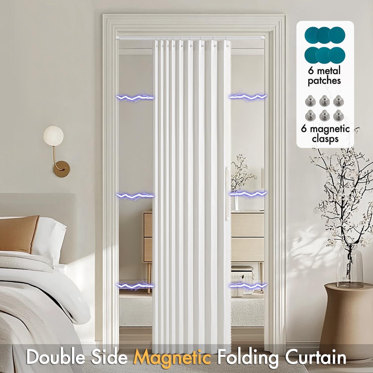 imageMIULEE Accordion Style Magnetic Folding Door Curtains for DoorwaysCloset Room Divider Pleated Drapes with Hooks for Interior Living RoomBedroomOpen Closet White W42 x L78 inches 1 PanelWhite