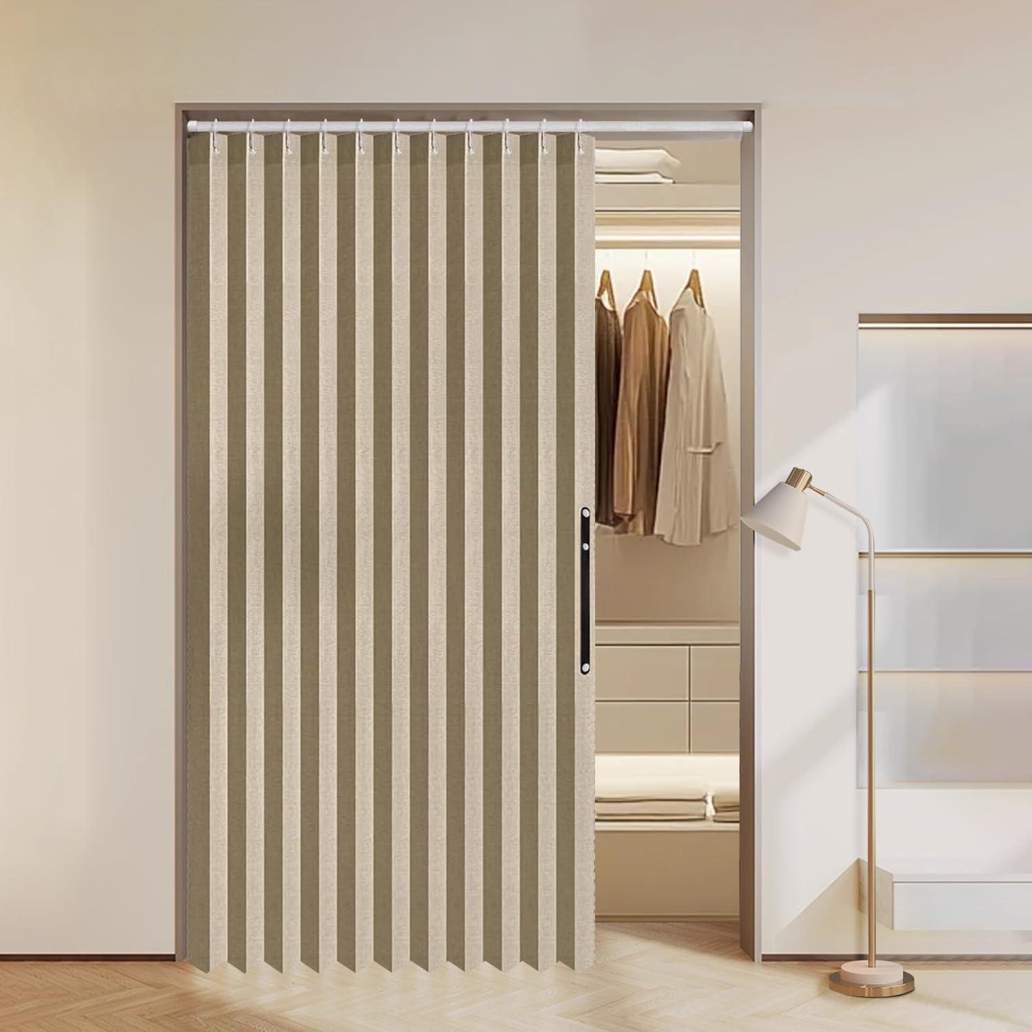 imageMIULEE Accordion Style Magnetic Folding Door Curtains for DoorwaysCloset Room Divider Pleated Drapes with Hooks for Interior Living RoomBedroomOpen Closet White W42 x L78 inches 1 PanelKhaki