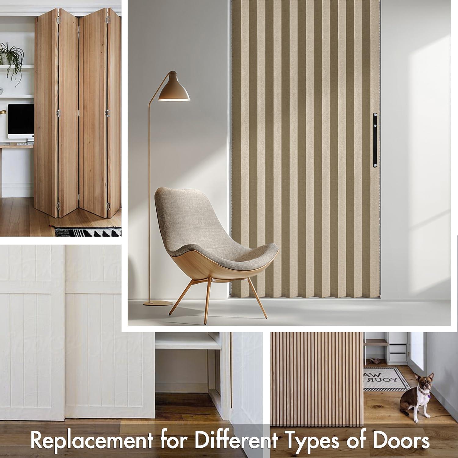 imageMIULEE Accordion Style Magnetic Folding Door Curtains for DoorwaysCloset Room Divider Pleated Drapes with Hooks for Interior Living RoomBedroomOpen Closet White W42 x L78 inches 1 PanelKhaki