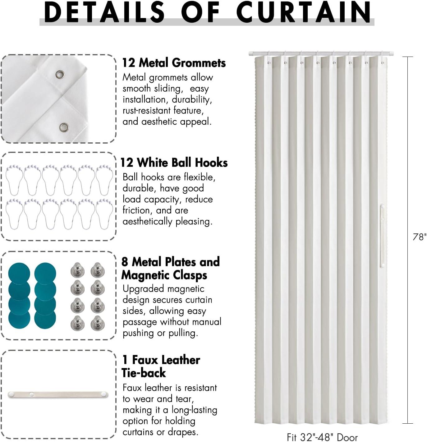 imageMIULEE Accordion Style Magnetic Folding Door Curtains for DoorwaysCloset Room Divider Pleated Drapes with Hooks for Interior Living RoomBedroomOpen Closet White W42 x L78 inches 1 PanelWhite