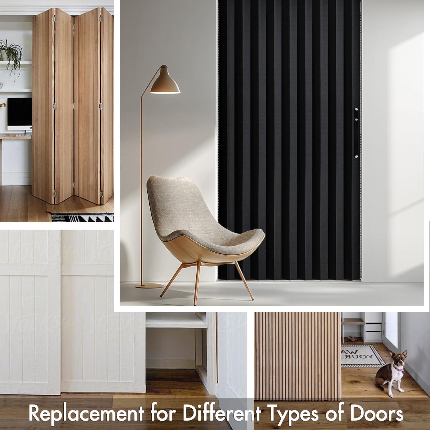 imageMIULEE Accordion Style Magnetic Folding Door Curtains for DoorwaysCloset Room Divider Pleated Drapes with Hooks for Interior Living RoomBedroomOpen Closet White W42 x L78 inches 1 PanelBlack