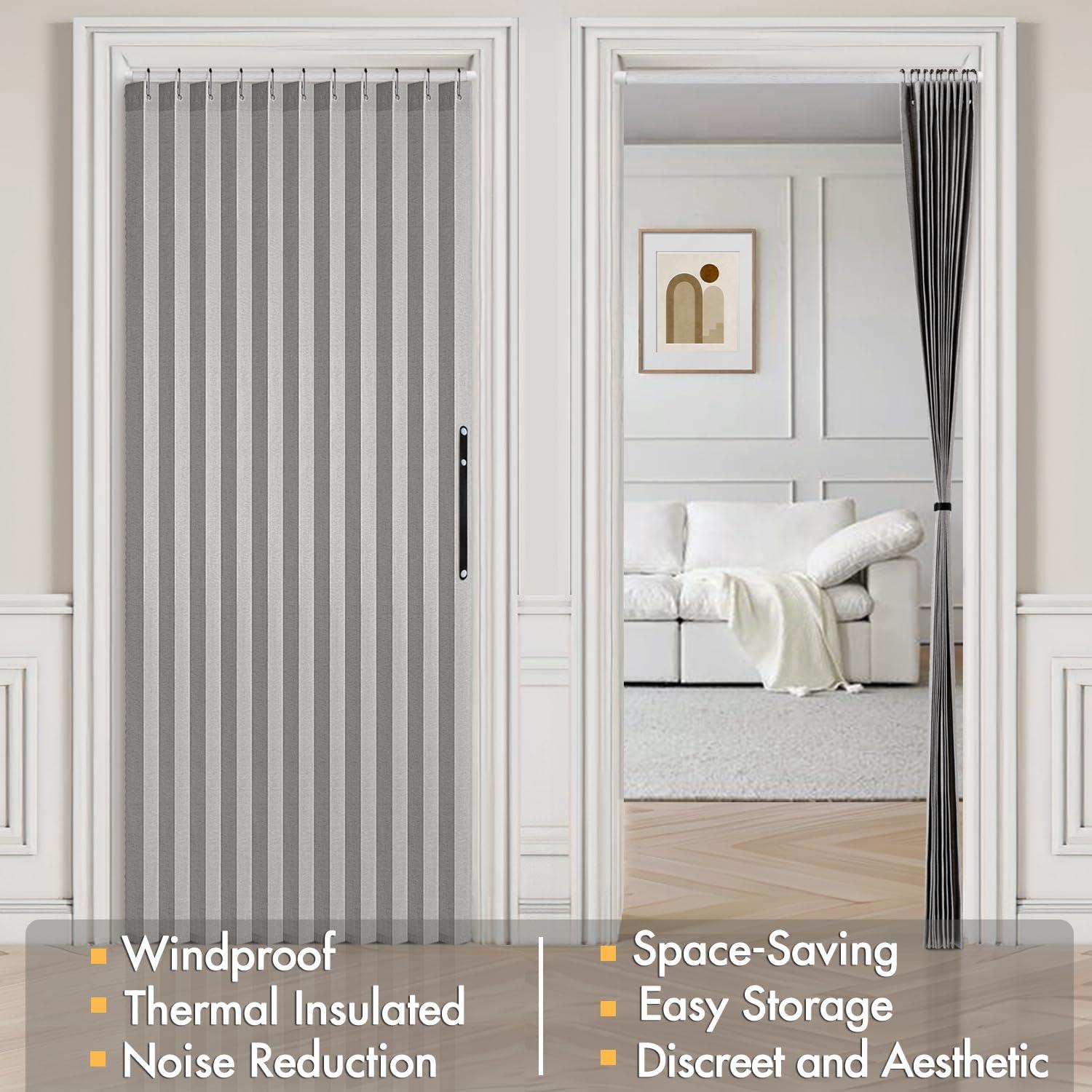 imageMIULEE Accordion Style Magnetic Folding Door Curtains for DoorwaysCloset Room Divider Pleated Drapes with Hooks for Interior Living RoomBedroomOpen Closet White W42 x L78 inches 1 PanelGrey