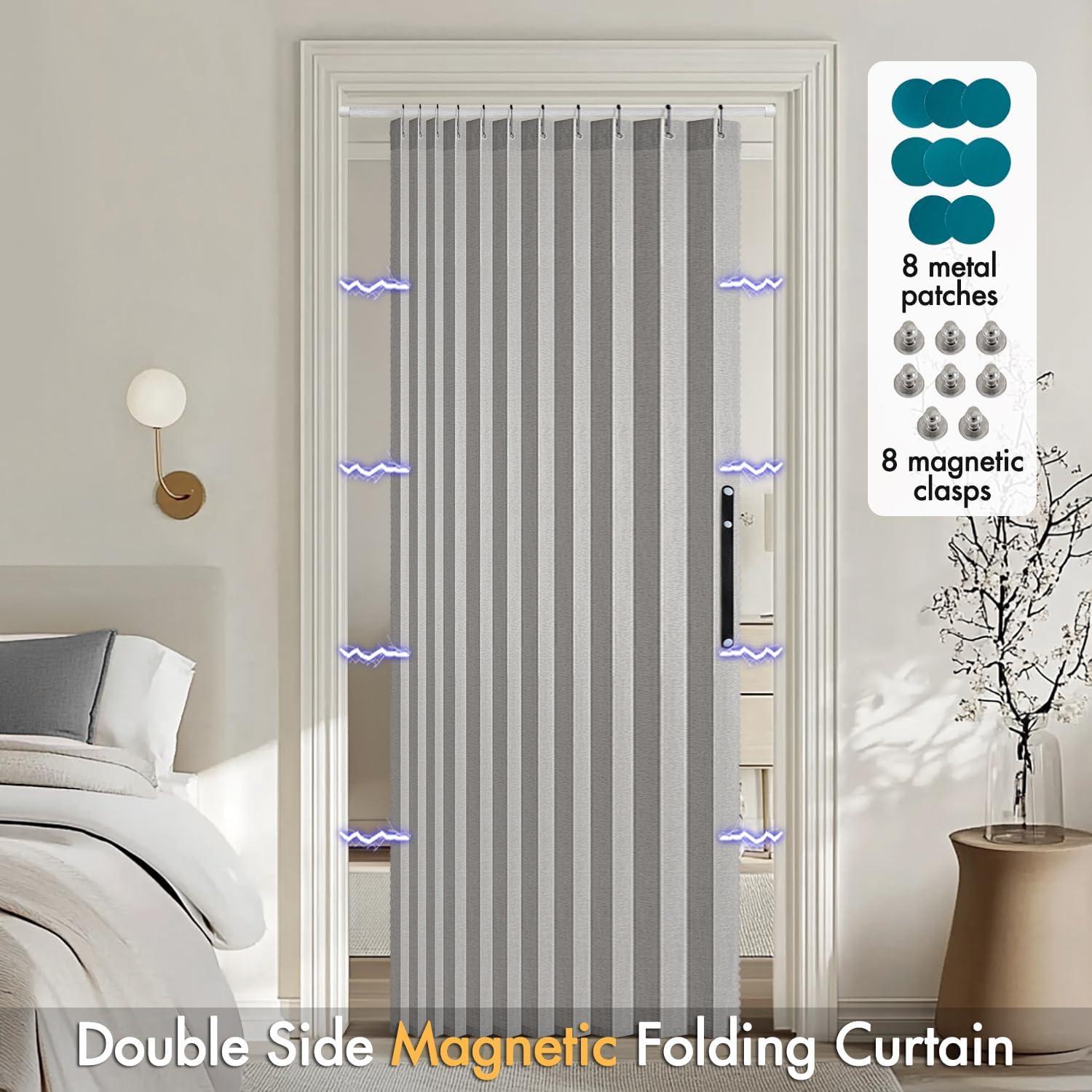 imageMIULEE Accordion Style Magnetic Folding Door Curtains for DoorwaysCloset Room Divider Pleated Drapes with Hooks for Interior Living RoomBedroomOpen Closet White W42 x L78 inches 1 PanelGrey