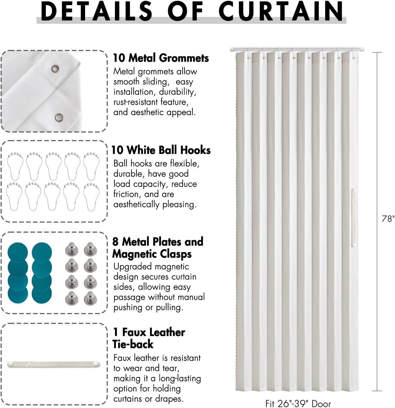 imageMIULEE Accordion Style Magnetic Folding Door Curtains for DoorwaysCloset Room Divider Pleated Drapes with Hooks for Interior Living RoomBedroomOpen Closet White W42 x L78 inches 1 PanelWhite