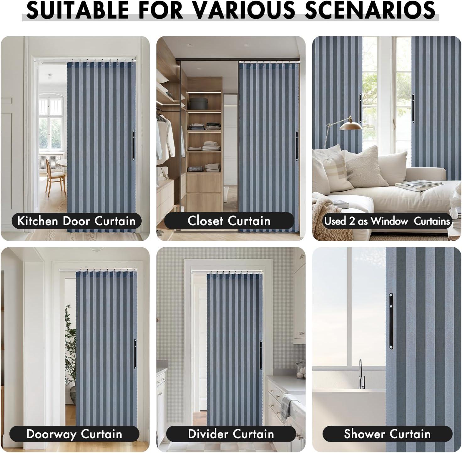 imageMIULEE Accordion Style Magnetic Folding Door Curtains for DoorwaysCloset Room Divider Pleated Drapes with Hooks for Interior Living RoomBedroomOpen Closet White W42 x L78 inches 1 PanelBlue