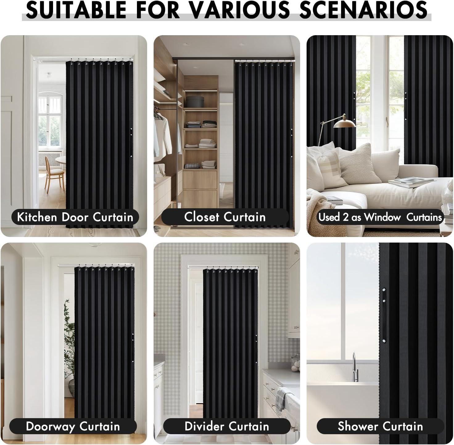 imageMIULEE Accordion Style Magnetic Folding Door Curtains for DoorwaysCloset Room Divider Pleated Drapes with Hooks for Interior Living RoomBedroomOpen Closet White W42 x L78 inches 1 PanelBlack