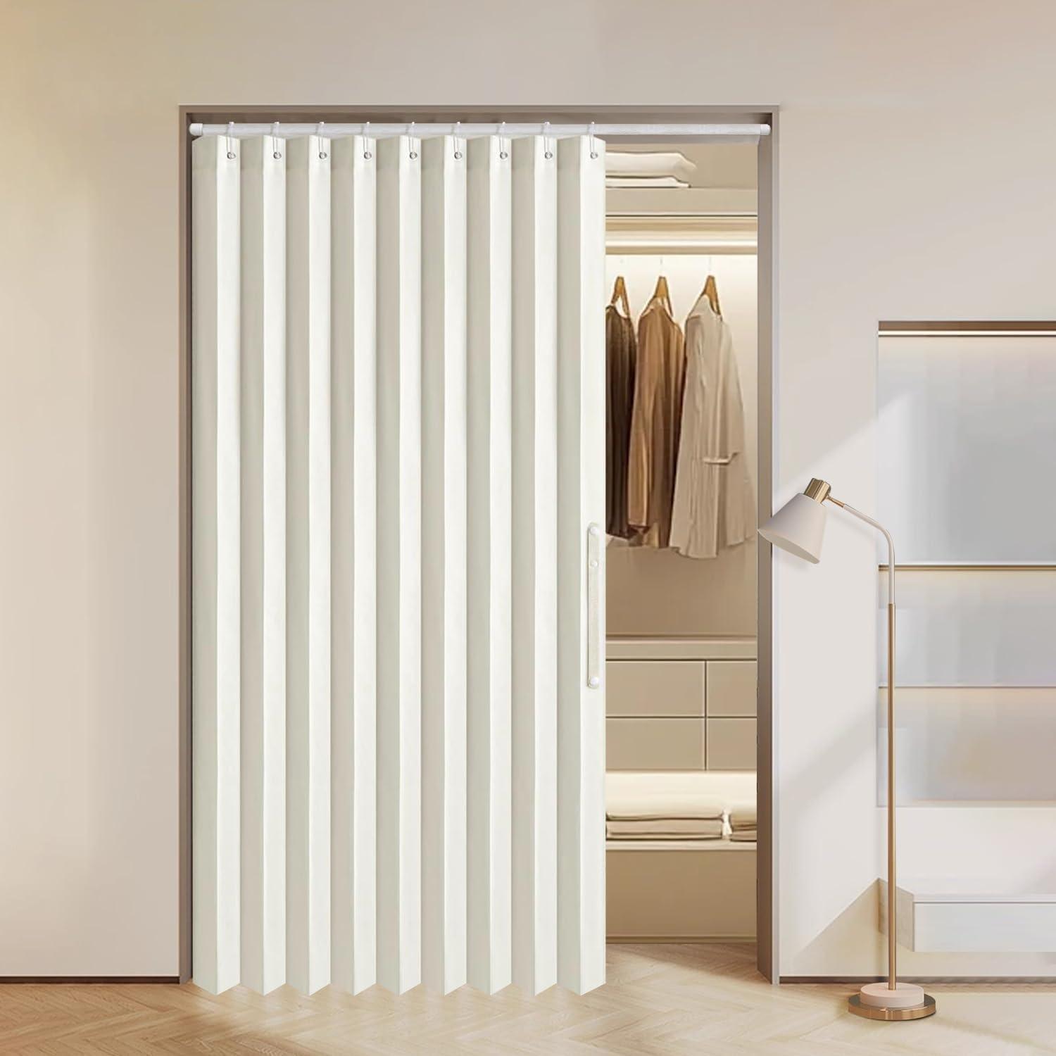 imageMIULEE Accordion Style Magnetic Folding Door Curtains for DoorwaysCloset Room Divider Pleated Drapes with Hooks for Interior Living RoomBedroomOpen Closet White W42 x L78 inches 1 PanelIvory
