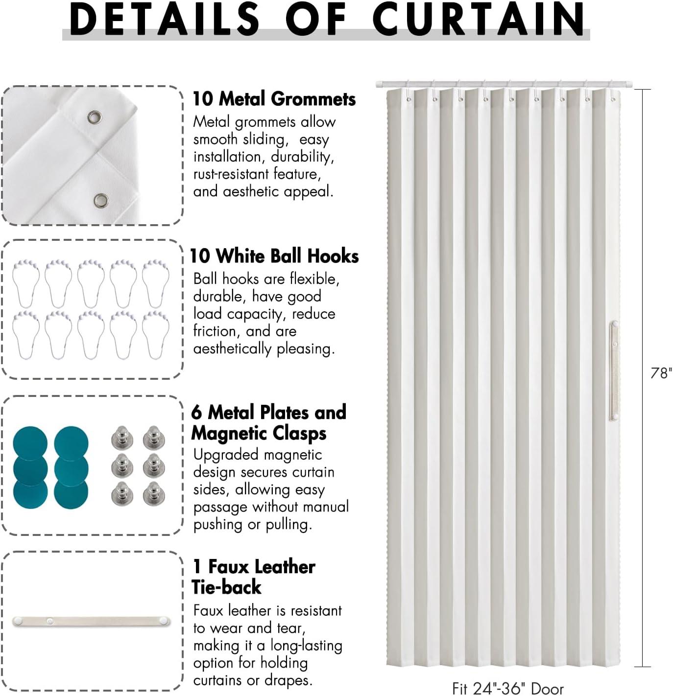 imageMIULEE Accordion Style Magnetic Folding Door Curtains for DoorwaysCloset Room Divider Pleated Drapes with Hooks for Interior Living RoomBedroomOpen Closet White W42 x L78 inches 1 PanelWhite