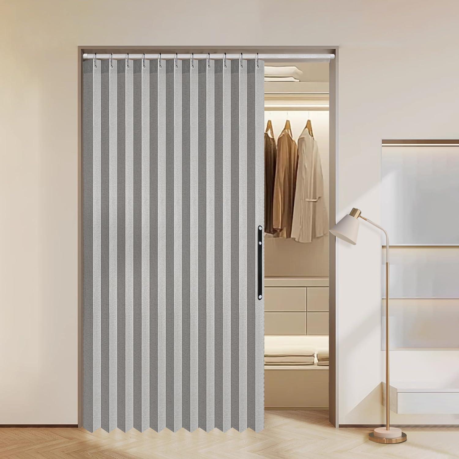 imageMIULEE Accordion Style Magnetic Folding Door Curtains for DoorwaysCloset Room Divider Pleated Drapes with Hooks for Interior Living RoomBedroomOpen Closet White W42 x L78 inches 1 PanelGrey