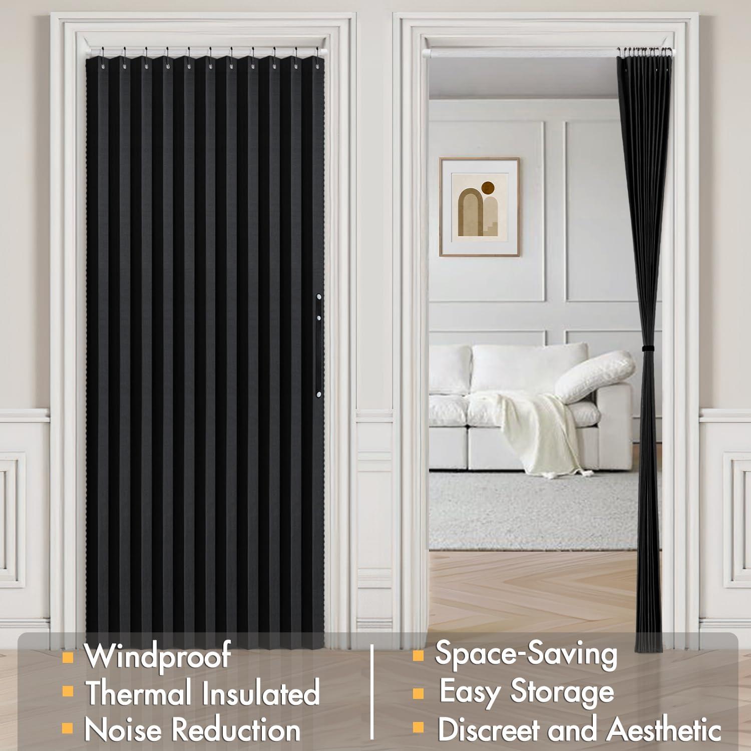 imageMIULEE Accordion Style Magnetic Folding Door Curtains for DoorwaysCloset Room Divider Pleated Drapes with Hooks for Interior Living RoomBedroomOpen Closet White W42 x L78 inches 1 PanelBlack