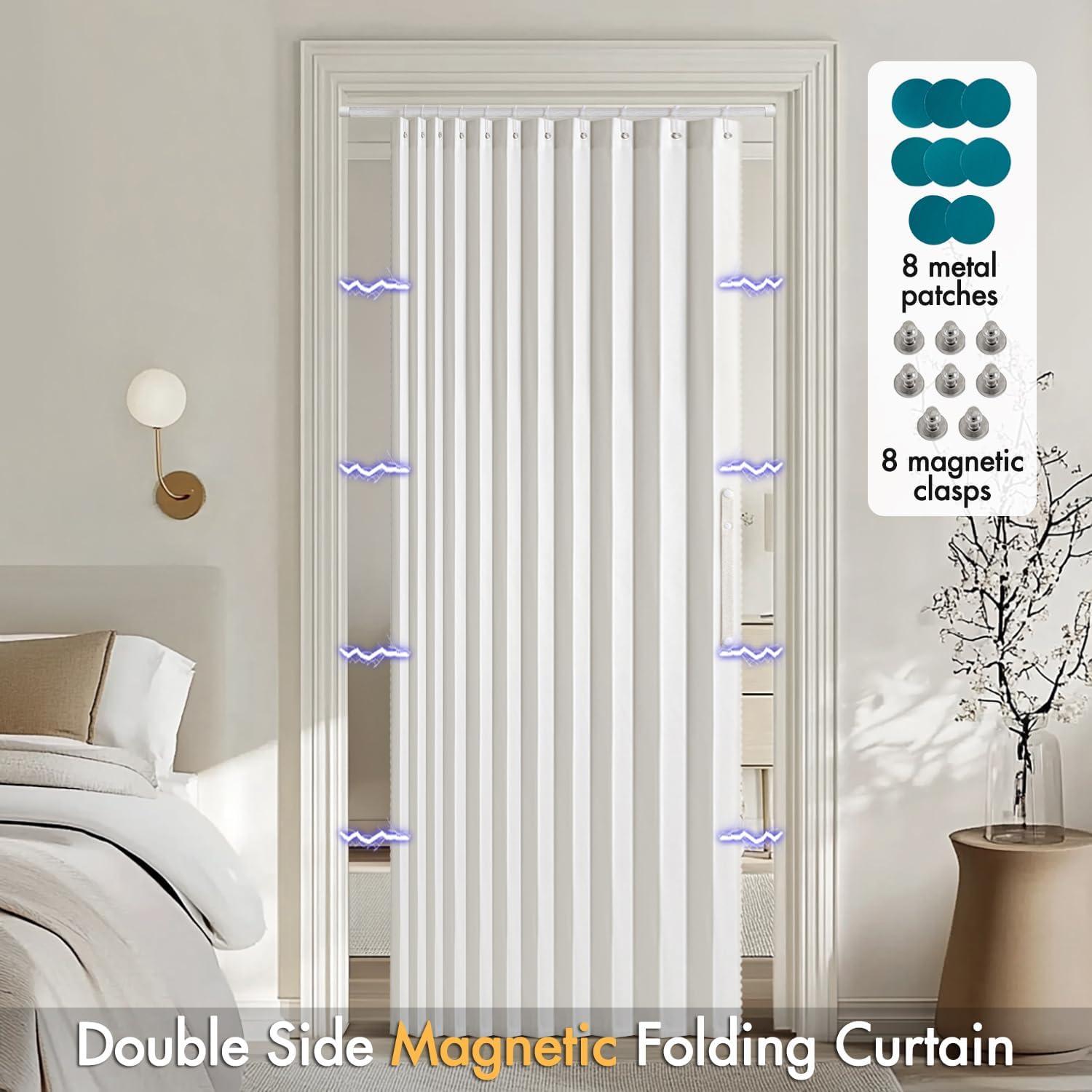 imageMIULEE Accordion Style Magnetic Folding Door Curtains for DoorwaysCloset Room Divider Pleated Drapes with Hooks for Interior Living RoomBedroomOpen Closet White W42 x L78 inches 1 PanelWhite