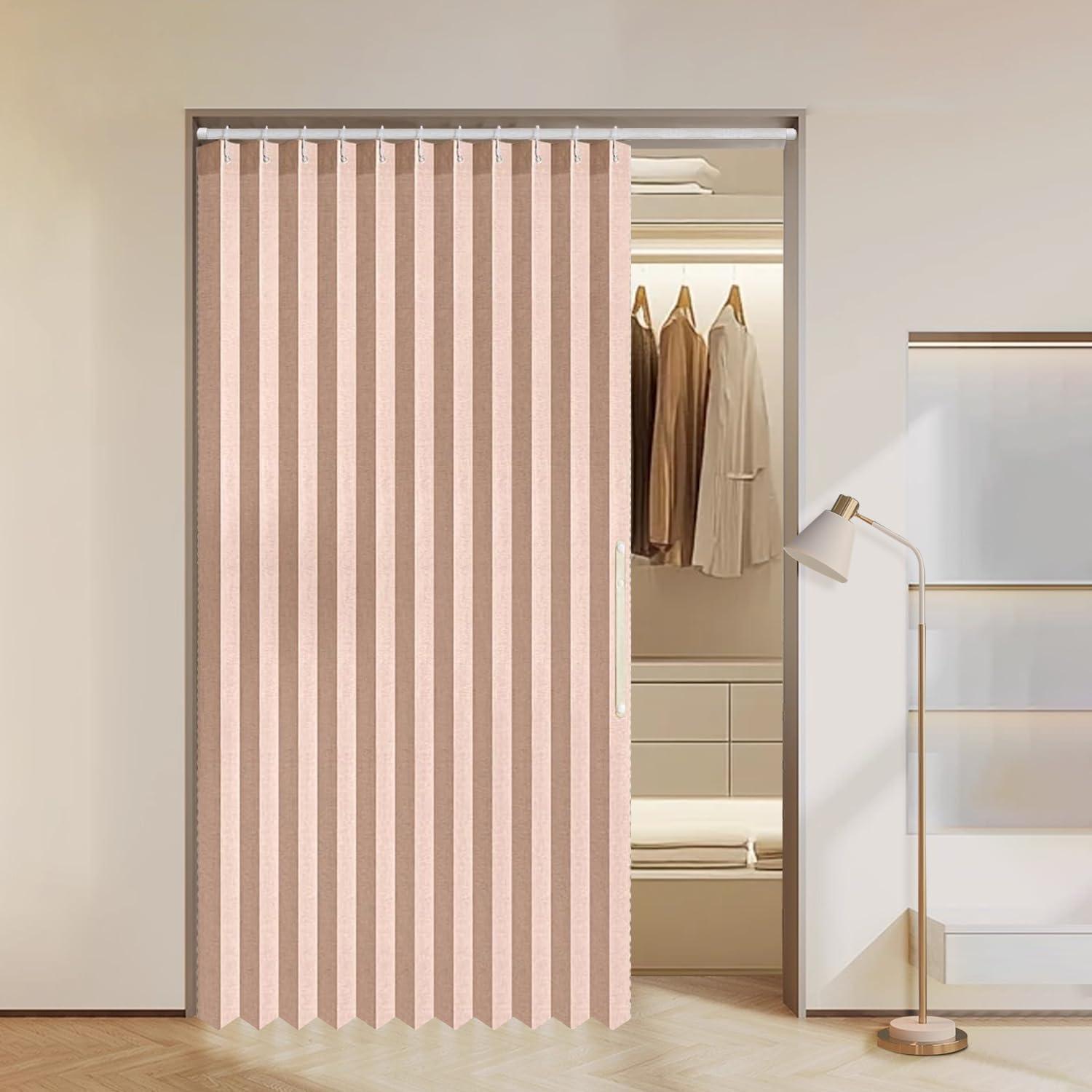 imageMIULEE Accordion Style Magnetic Folding Door Curtains for DoorwaysCloset Room Divider Pleated Drapes with Hooks for Interior Living RoomBedroomOpen Closet White W42 x L78 inches 1 PanelPink