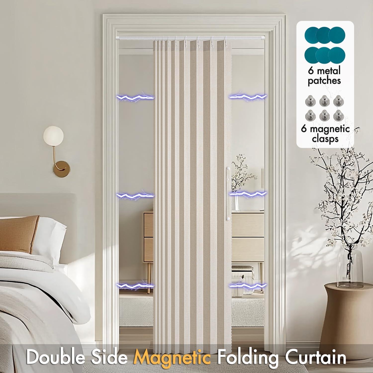imageMIULEE Accordion Style Magnetic Folding Door Curtains for DoorwaysCloset Room Divider Pleated Drapes with Hooks for Interior Living RoomBedroomOpen Closet White W42 x L78 inches 1 PanelBeige