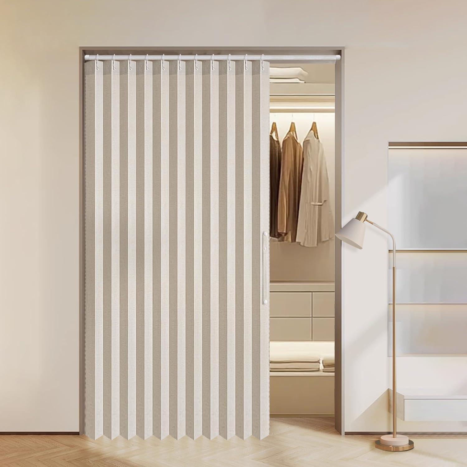 imageMIULEE Accordion Style Magnetic Folding Door Curtains for DoorwaysCloset Room Divider Pleated Drapes with Hooks for Interior Living RoomBedroomOpen Closet White W42 x L78 inches 1 PanelBeige