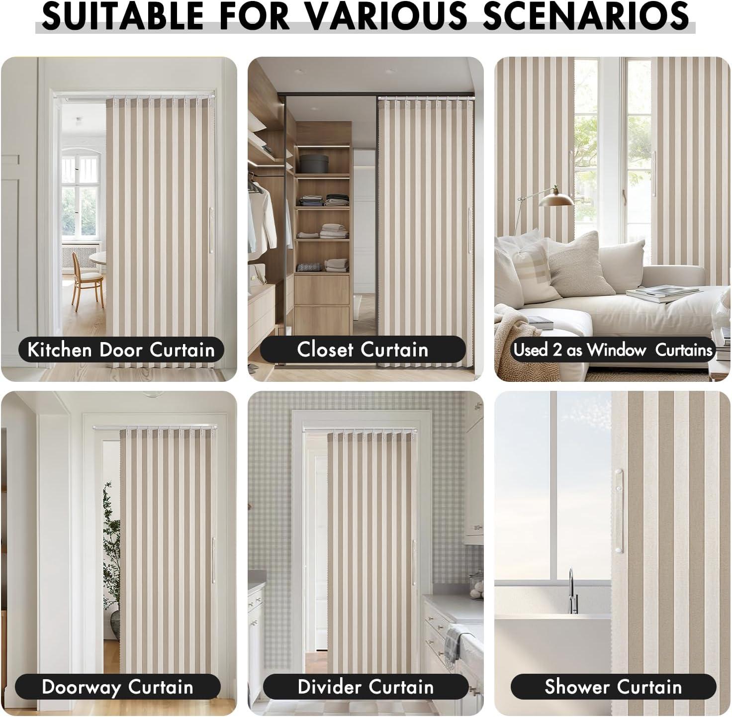 imageMIULEE Accordion Style Magnetic Folding Door Curtains for DoorwaysCloset Room Divider Pleated Drapes with Hooks for Interior Living RoomBedroomOpen Closet White W42 x L78 inches 1 PanelBeige