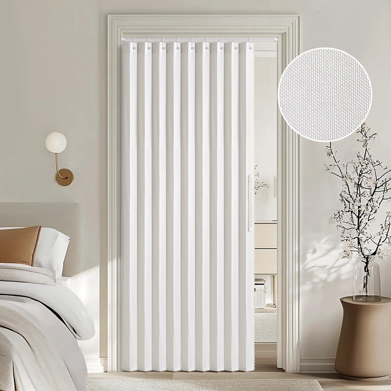 imageMIULEE Accordion Style Magnetic Folding Door Curtains for DoorwaysCloset Room Divider Pleated Drapes with Hooks for Interior Living RoomBedroomOpen Closet White W42 x L78 inches 1 PanelWhite