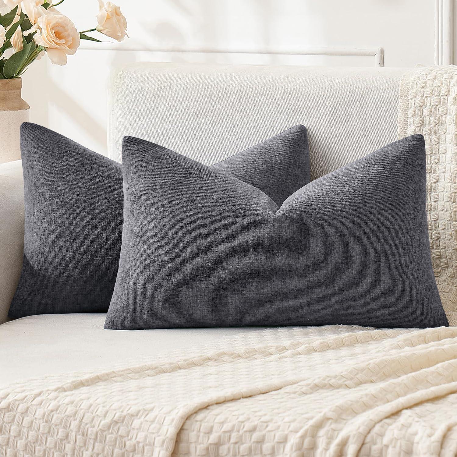 imageMIULEE Aqua Green Couch Pillow Covers 20x20 Inch Set of 2 Soft Chenille Decorative Square Throw Pillow Covers Farmhouse for Sofa Living Room BedGrey