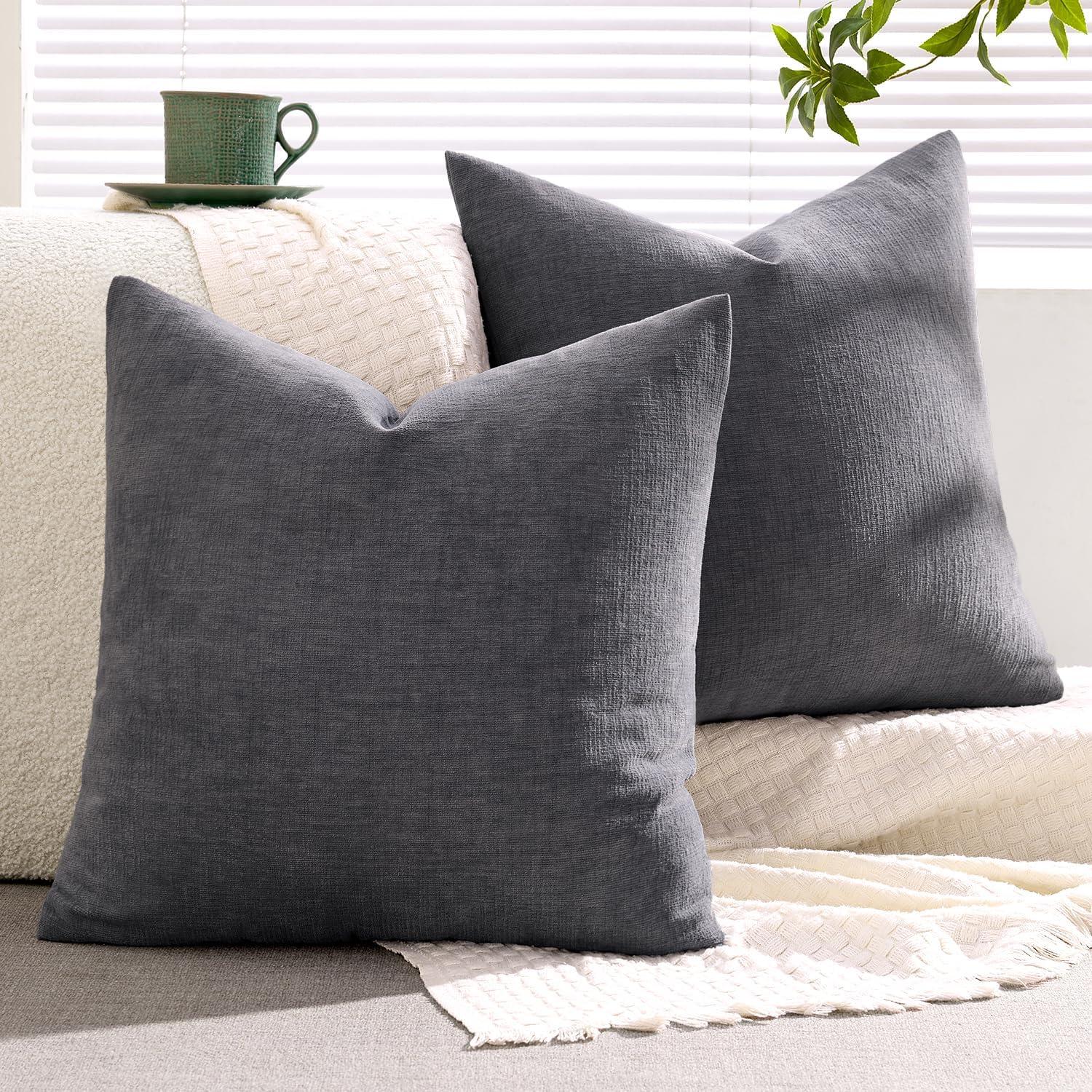 imageMIULEE Aqua Green Couch Pillow Covers 20x20 Inch Set of 2 Soft Chenille Decorative Square Throw Pillow Covers Farmhouse for Sofa Living Room BedGrey