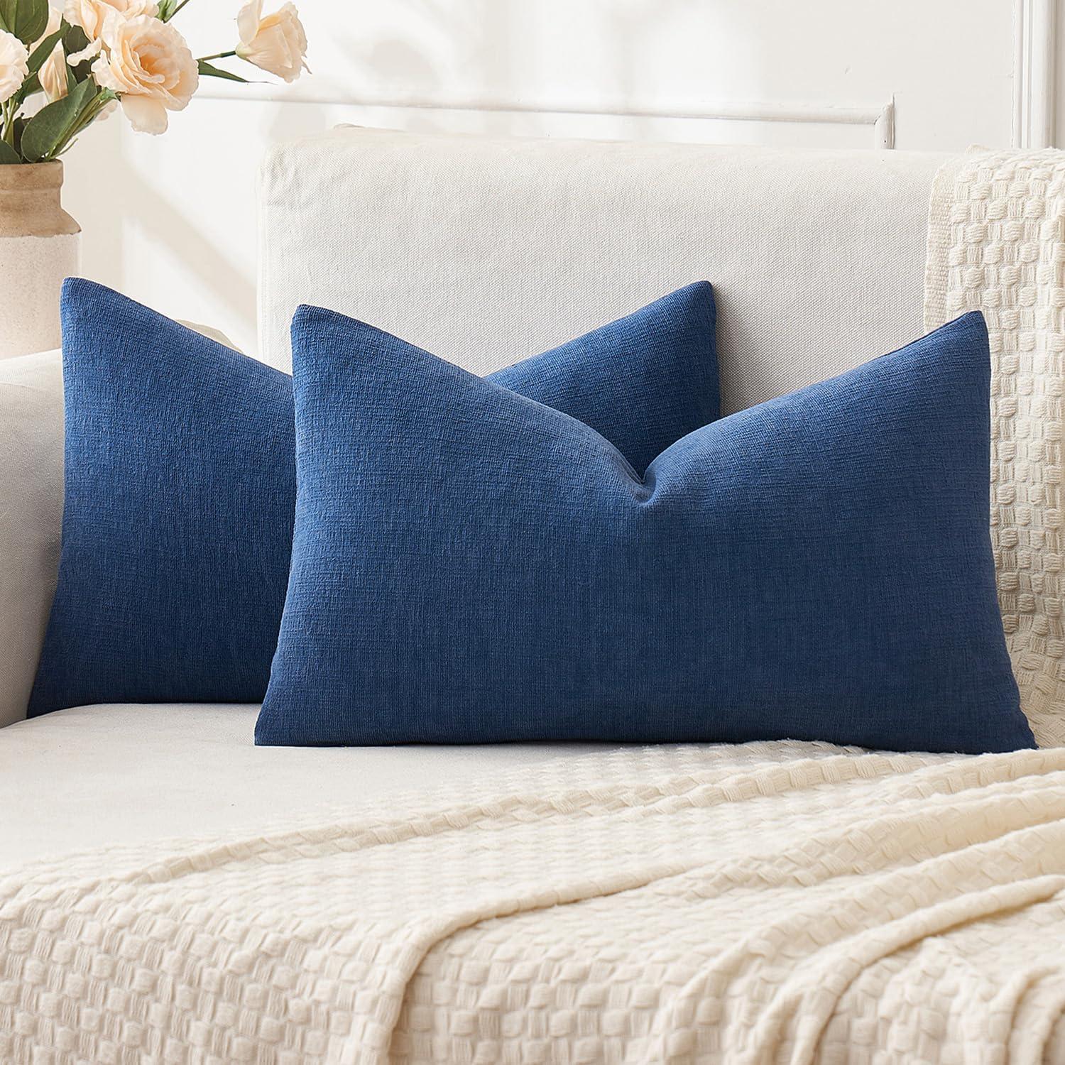imageMIULEE Aqua Green Couch Pillow Covers 20x20 Inch Set of 2 Soft Chenille Decorative Square Throw Pillow Covers Farmhouse for Sofa Living Room BedNavy Blue