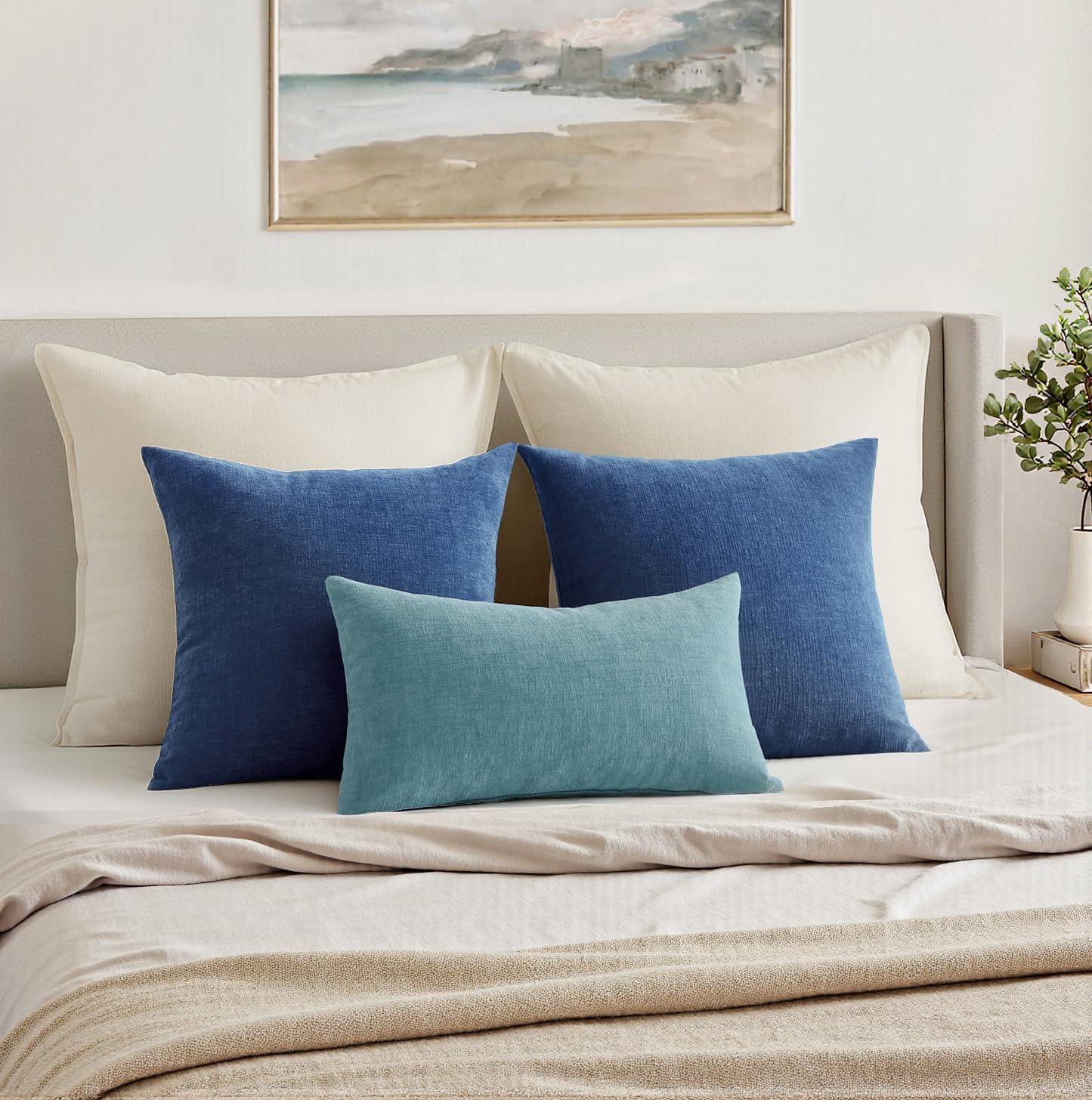imageMIULEE Aqua Green Couch Pillow Covers 20x20 Inch Set of 2 Soft Chenille Decorative Square Throw Pillow Covers Farmhouse for Sofa Living Room BedNavy Blue