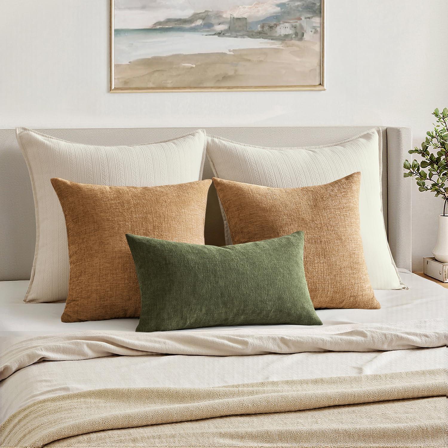 imageMIULEE Aqua Green Couch Pillow Covers 20x20 Inch Set of 2 Soft Chenille Decorative Square Throw Pillow Covers Farmhouse for Sofa Living Room BedOlive Green