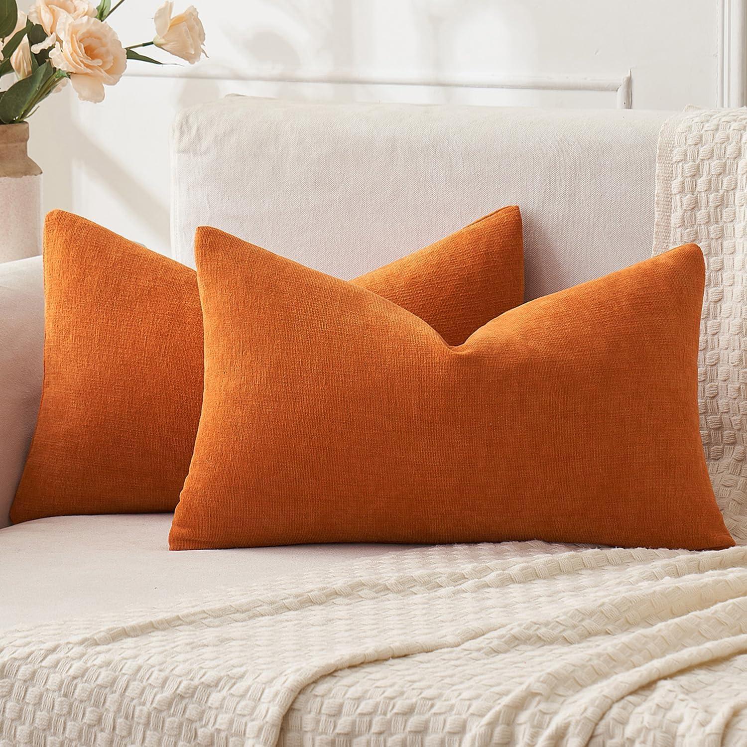 imageMIULEE Aqua Green Couch Pillow Covers 20x20 Inch Set of 2 Soft Chenille Decorative Square Throw Pillow Covers Farmhouse for Sofa Living Room BedOrange