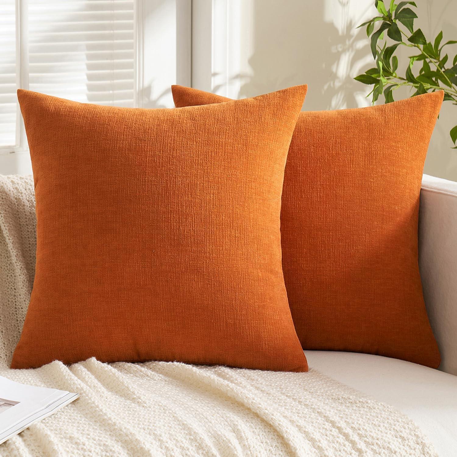 imageMIULEE Aqua Green Couch Pillow Covers 20x20 Inch Set of 2 Soft Chenille Decorative Square Throw Pillow Covers Farmhouse for Sofa Living Room BedOrange