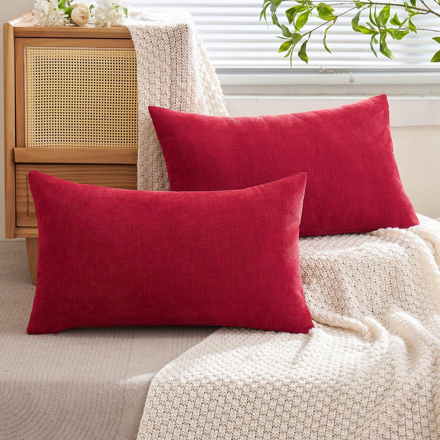 imageMIULEE Aqua Green Couch Pillow Covers 20x20 Inch Set of 2 Soft Chenille Decorative Square Throw Pillow Covers Farmhouse for Sofa Living Room BedRed