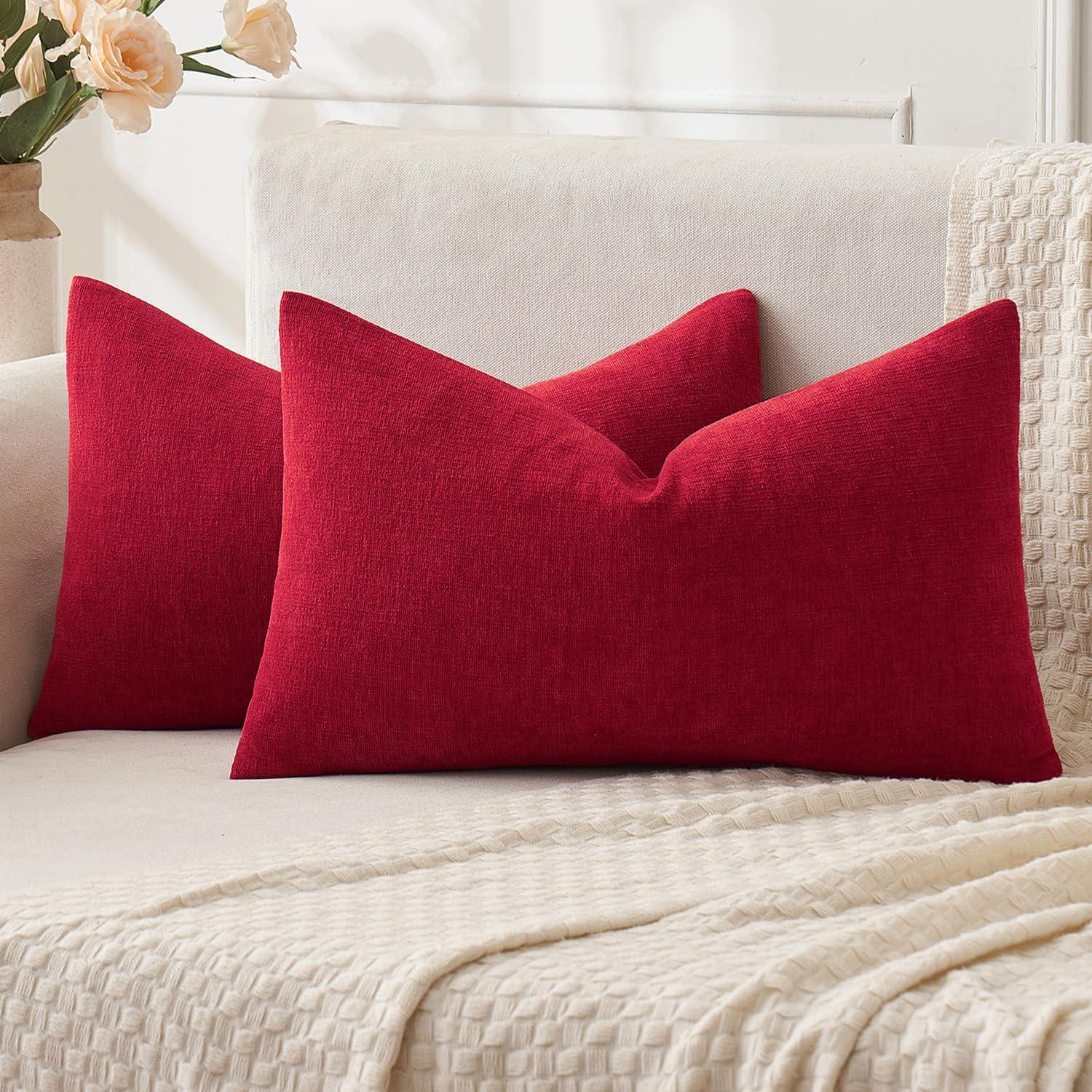 imageMIULEE Aqua Green Couch Pillow Covers 20x20 Inch Set of 2 Soft Chenille Decorative Square Throw Pillow Covers Farmhouse for Sofa Living Room BedRed