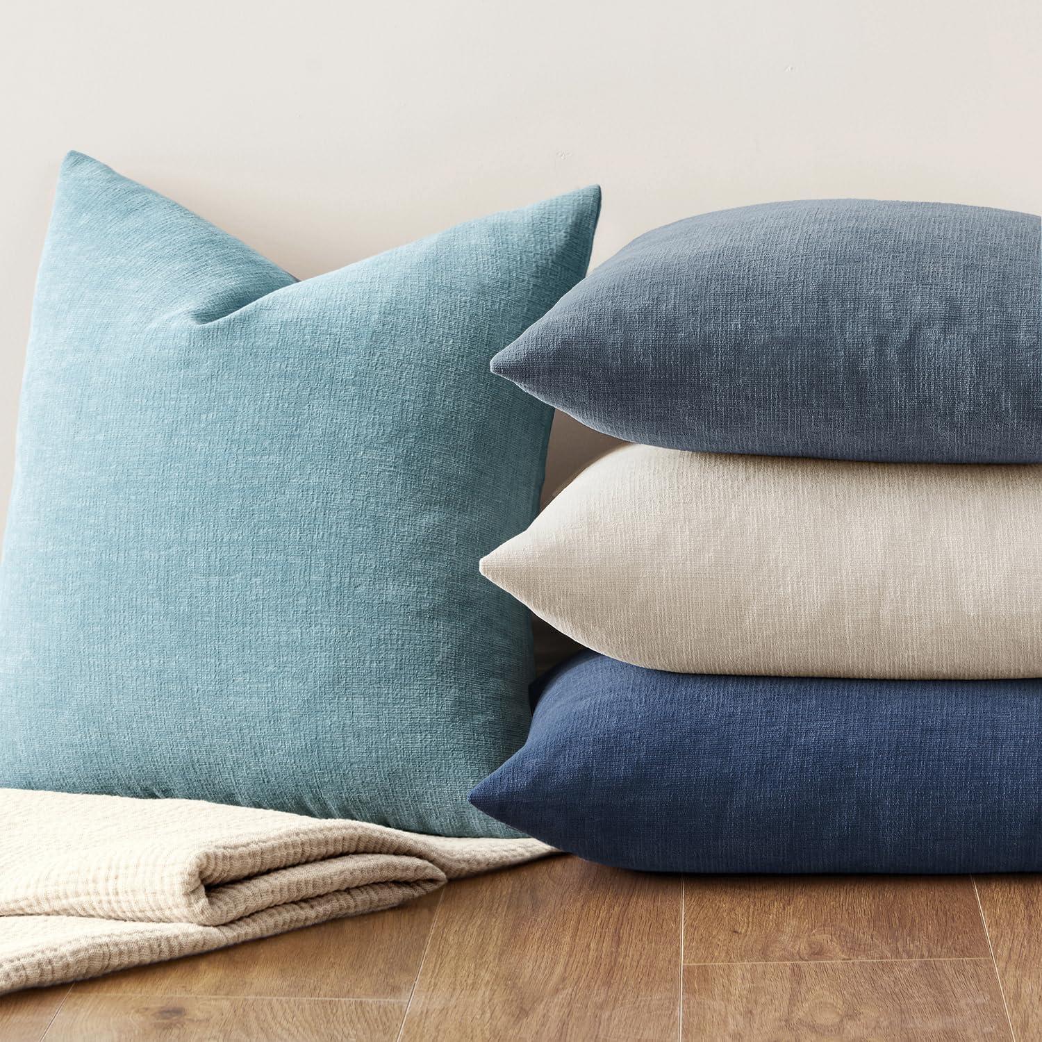 imageMIULEE Aqua Green Couch Pillow Covers 20x20 Inch Set of 2 Soft Chenille Decorative Square Throw Pillow Covers Farmhouse for Sofa Living Room BedSmoke Blue