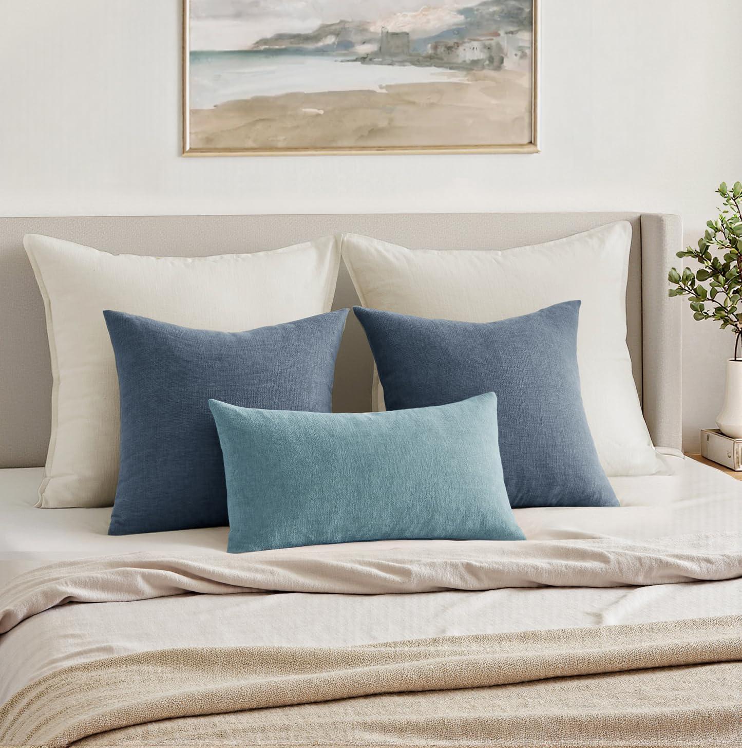 imageMIULEE Aqua Green Couch Pillow Covers 20x20 Inch Set of 2 Soft Chenille Decorative Square Throw Pillow Covers Farmhouse for Sofa Living Room BedSmoke Blue