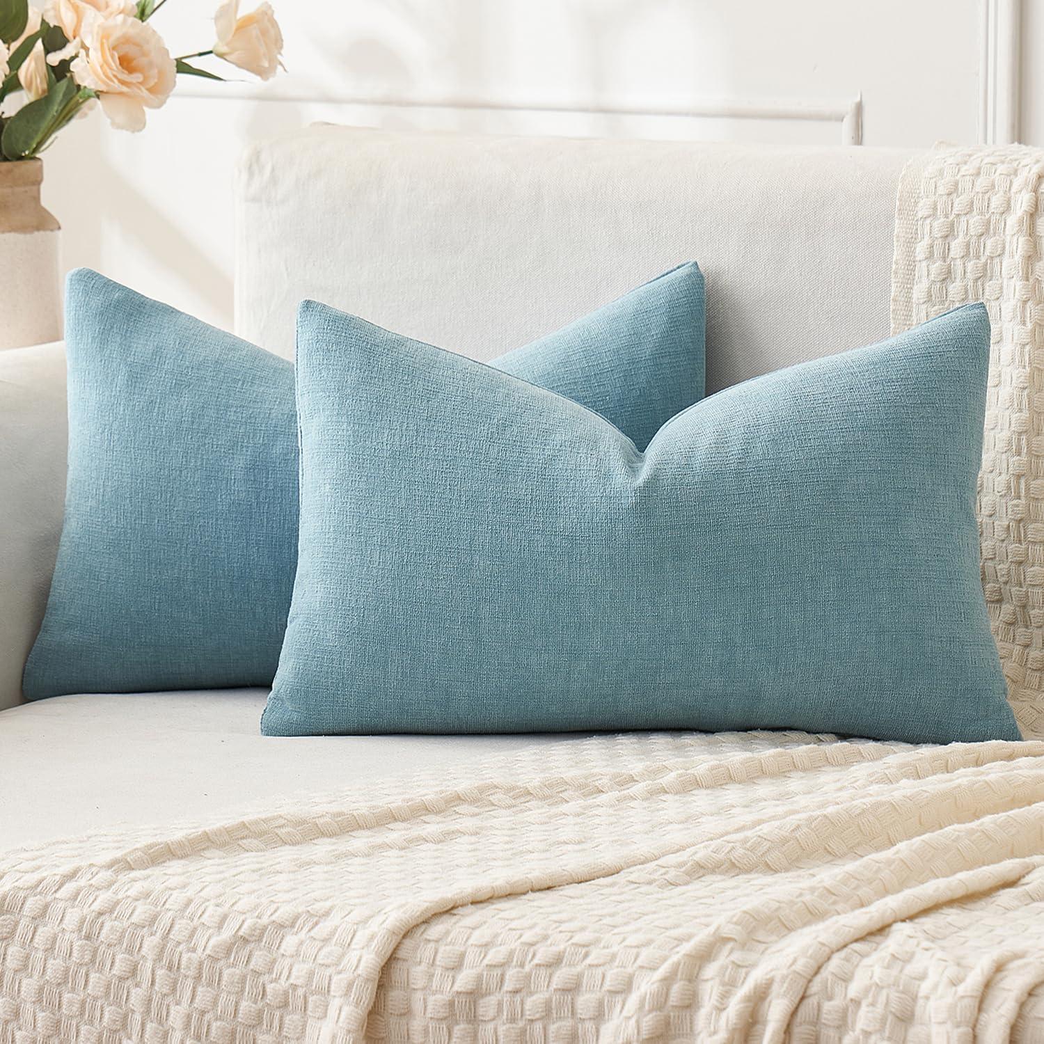 imageMIULEE Aqua Green Couch Pillow Covers 20x20 Inch Set of 2 Soft Chenille Decorative Square Throw Pillow Covers Farmhouse for Sofa Living Room BedSmoke Blue
