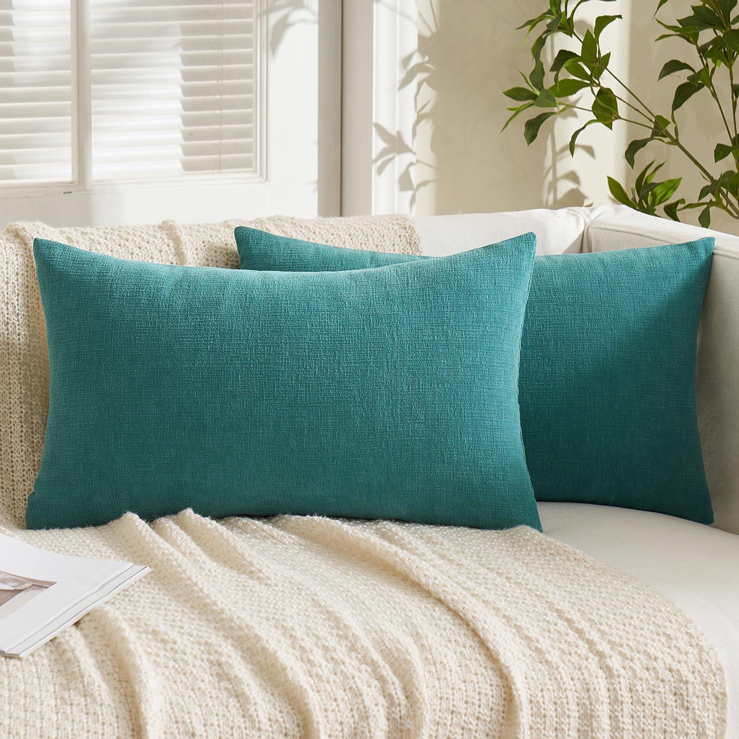 imageMIULEE Aqua Green Couch Pillow Covers 20x20 Inch Set of 2 Soft Chenille Decorative Square Throw Pillow Covers Farmhouse for Sofa Living Room BedTeal