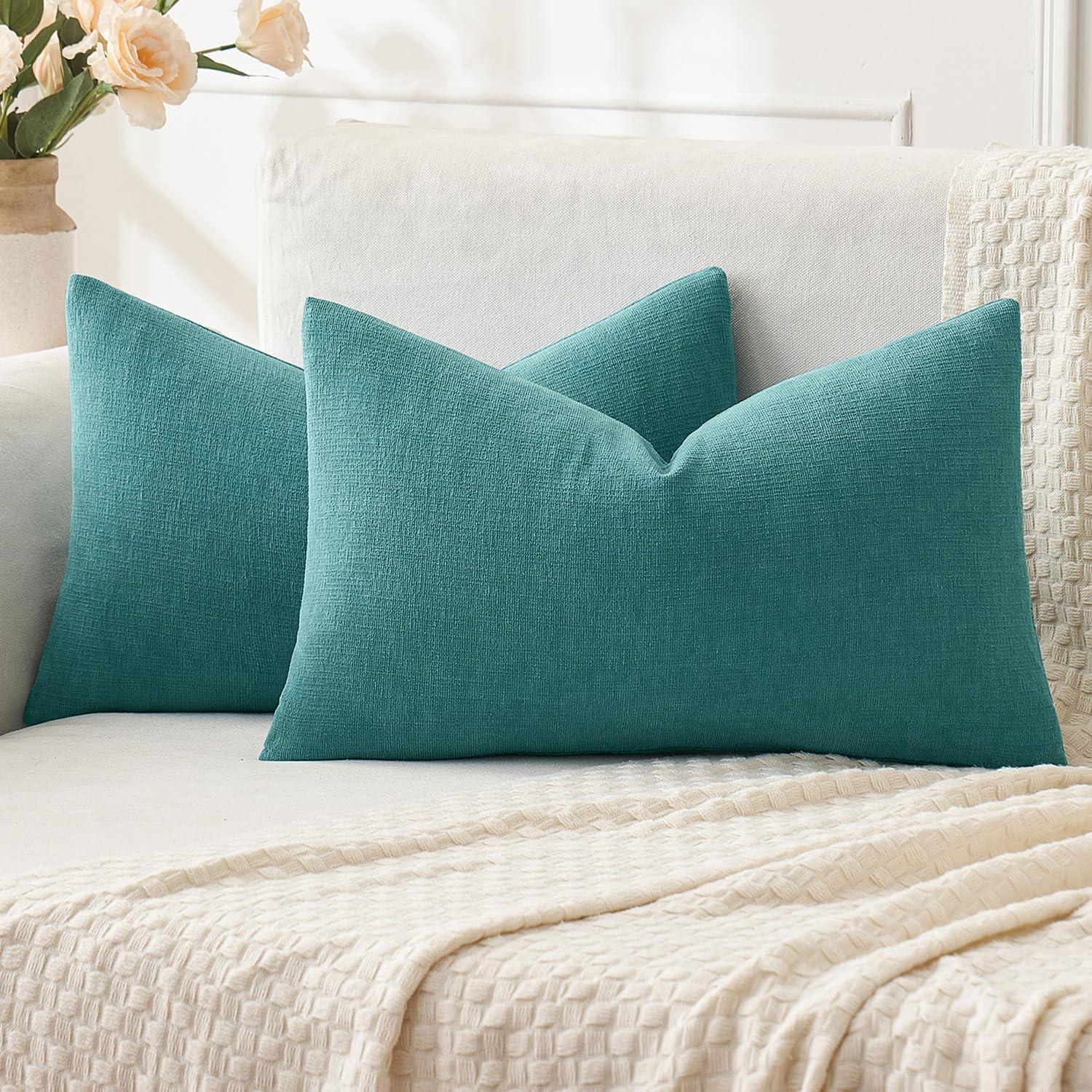 imageMIULEE Aqua Green Couch Pillow Covers 20x20 Inch Set of 2 Soft Chenille Decorative Square Throw Pillow Covers Farmhouse for Sofa Living Room BedTeal
